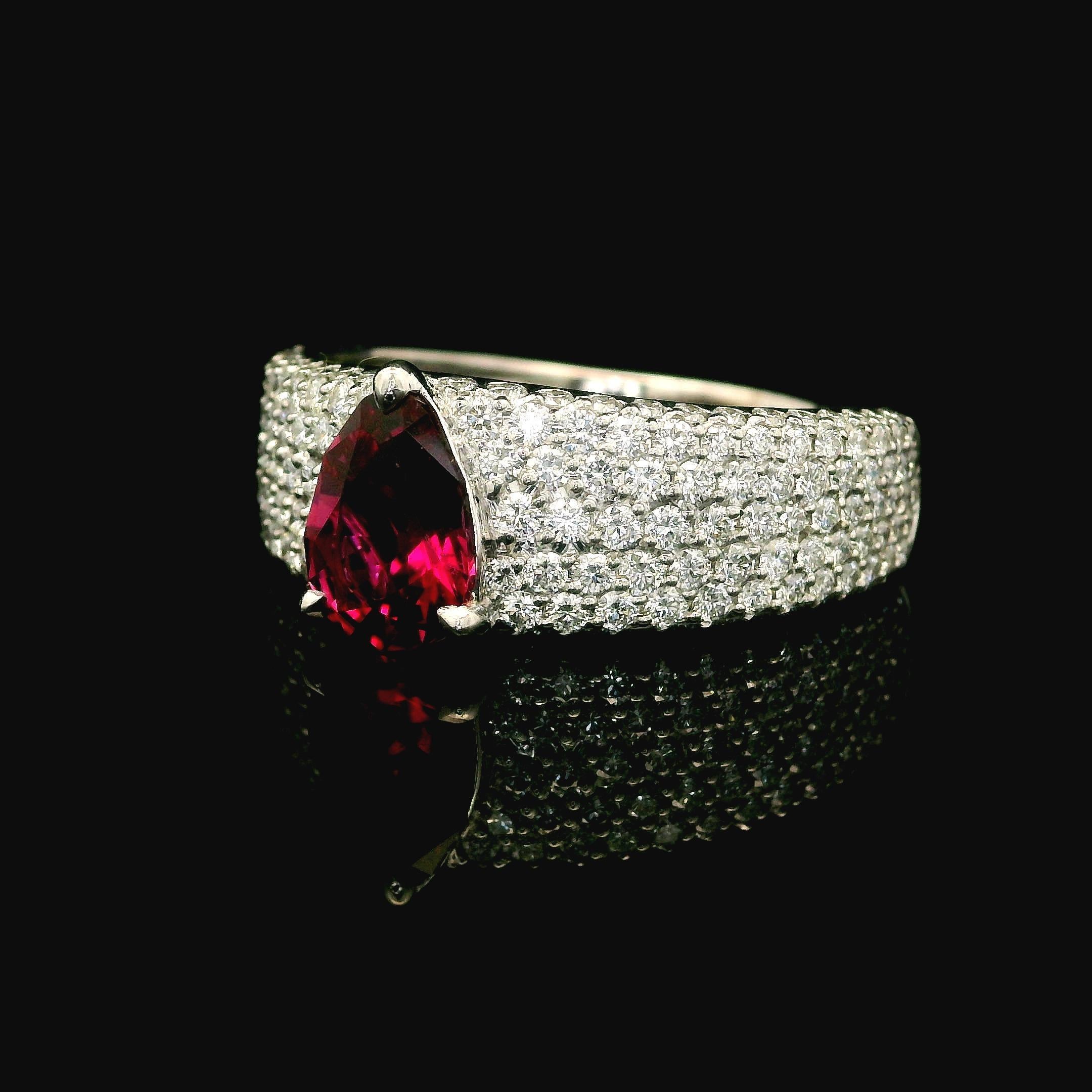 Kat Florence 18k White Gold 2.18ctw Pear Rubellite Tourmaline Pave Diamond Ring 5