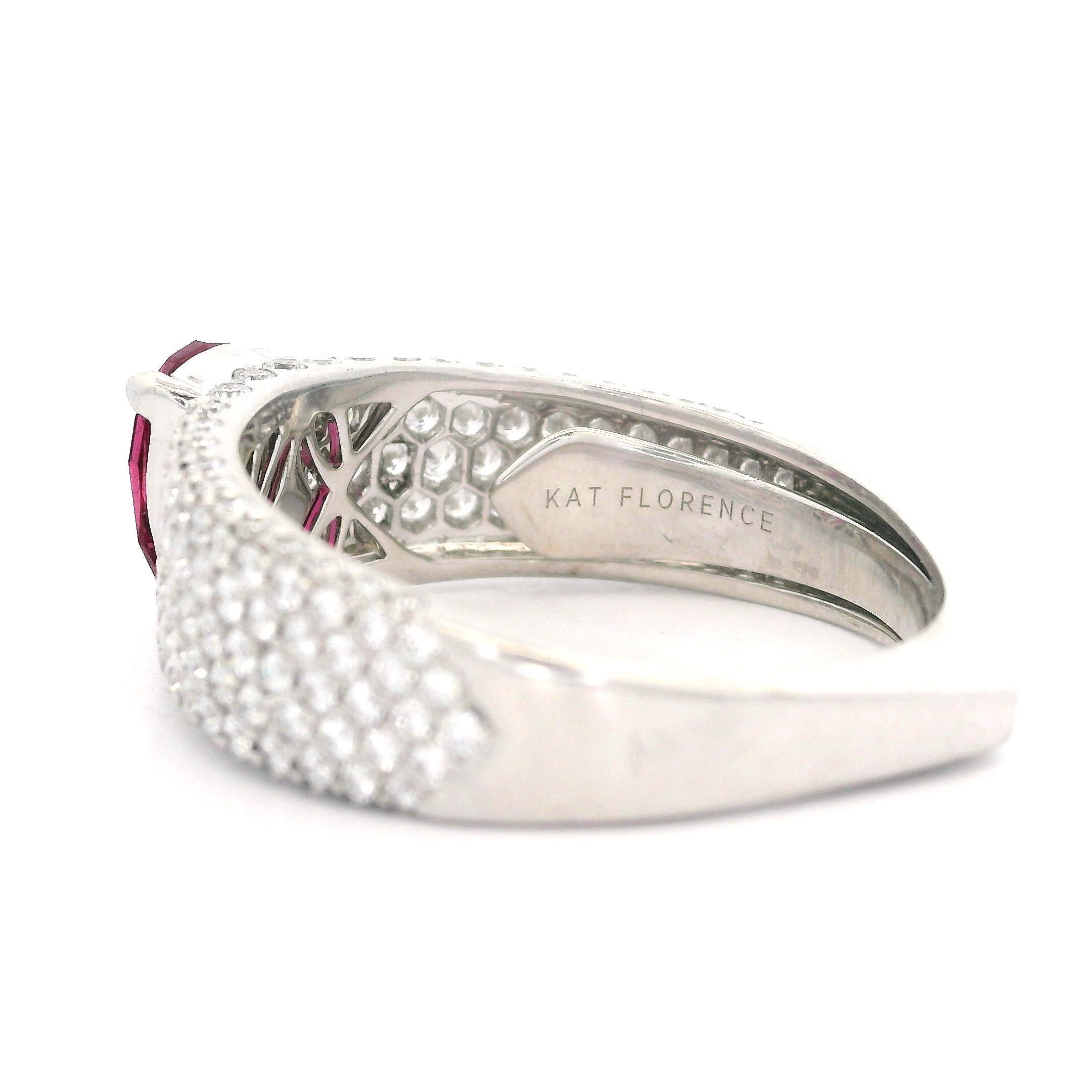 Women's Kat Florence 18k White Gold 2.18ctw Pear Rubellite Tourmaline Pave Diamond Ring