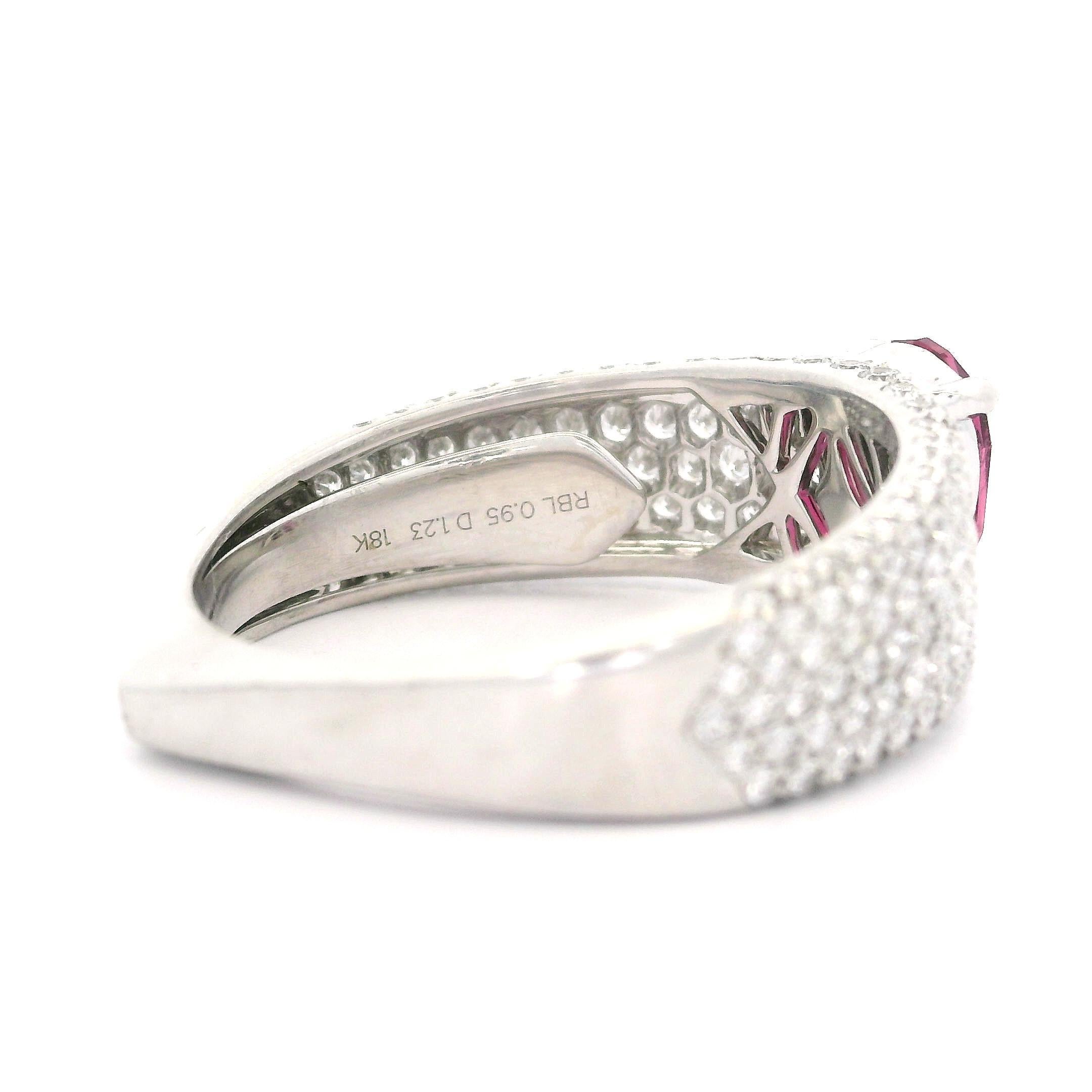 Kat Florence 18k White Gold 2.18ctw Pear Rubellite Tourmaline Pave Diamond Ring 2