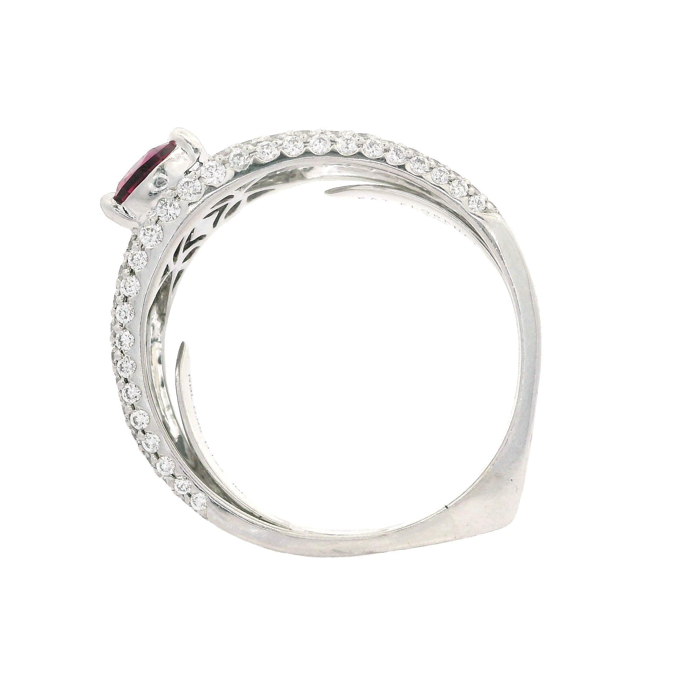 Kat Florence 18k White Gold 2.18ctw Pear Rubellite Tourmaline Pave Diamond Ring 3