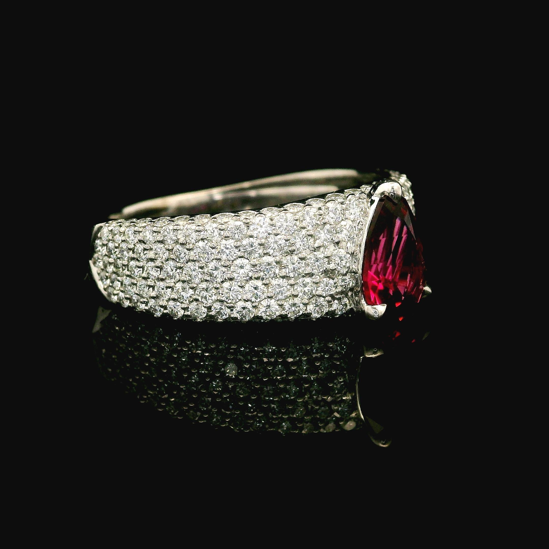Kat Florence 18k White Gold 2.18ctw Pear Rubellite Tourmaline Pave Diamond Ring 4