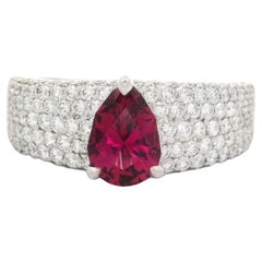 Kat Florence 18k White Gold 2.18ctw Pear Rubellite Tourmaline Pave Diamond Ring