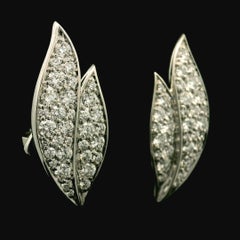 Kat Florence 18K White Gold D FL 1.28ctw Diamond Leaf Stud Earrings w/ Box