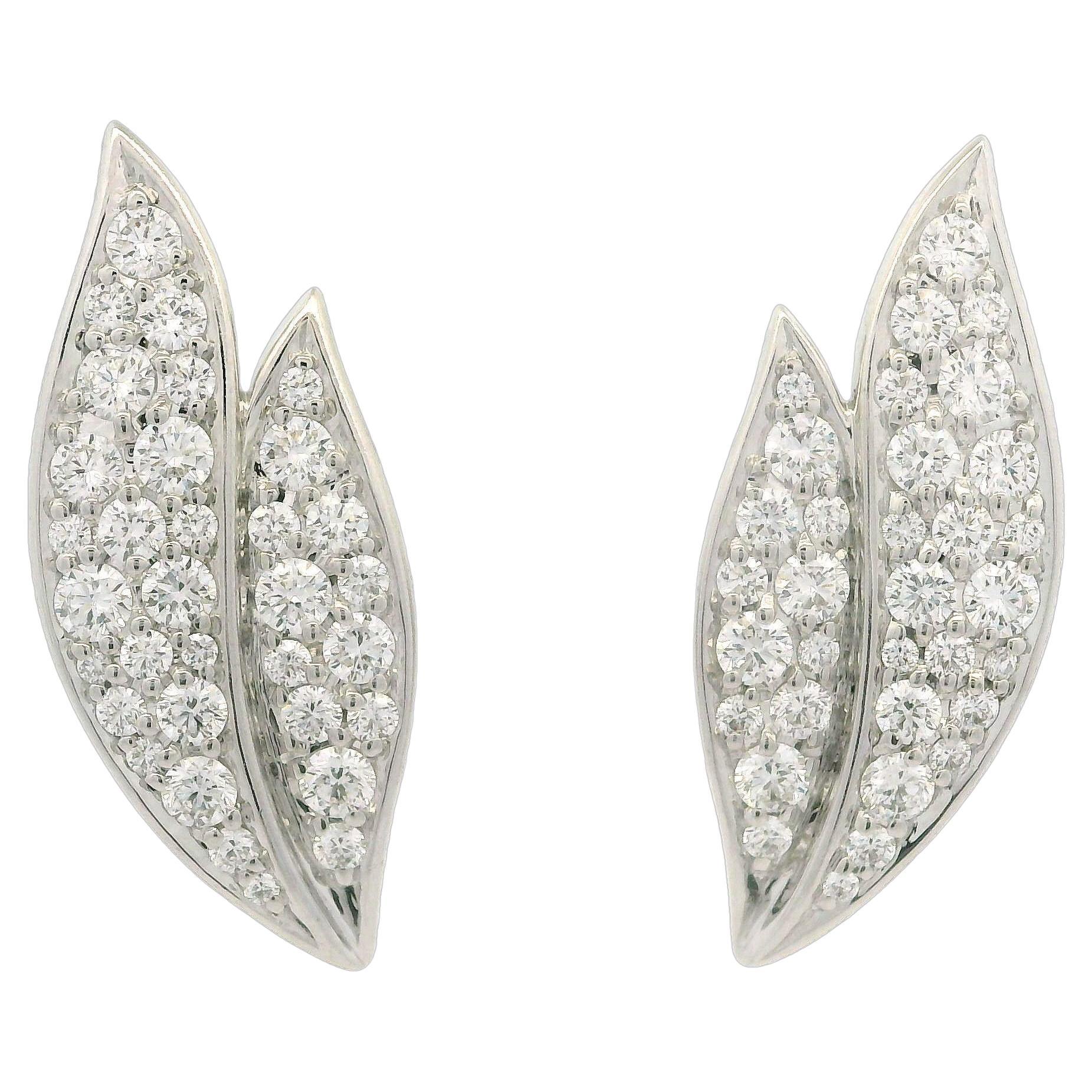 Kat Florence 18K White Gold D FL 1.28ctw Diamond Leaf Stud Earrings w/ Box