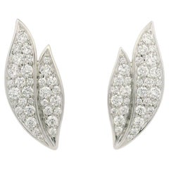 Kat Florence 18K White Gold D FL 1.28ctw Diamond Leaf Stud Earrings w/ Box