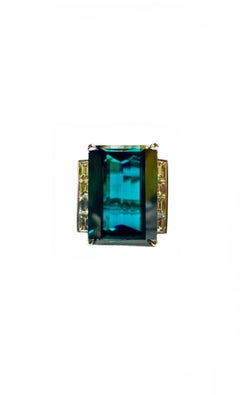 Kat Florence 18K White Gold Diamond 20.56 Carat Indicolite Tourmaline Ring