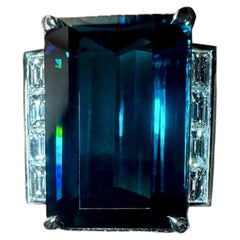 Kat Florence 18K White Gold Diamond 20.56 Carat Indicolite Tourmaline Ring