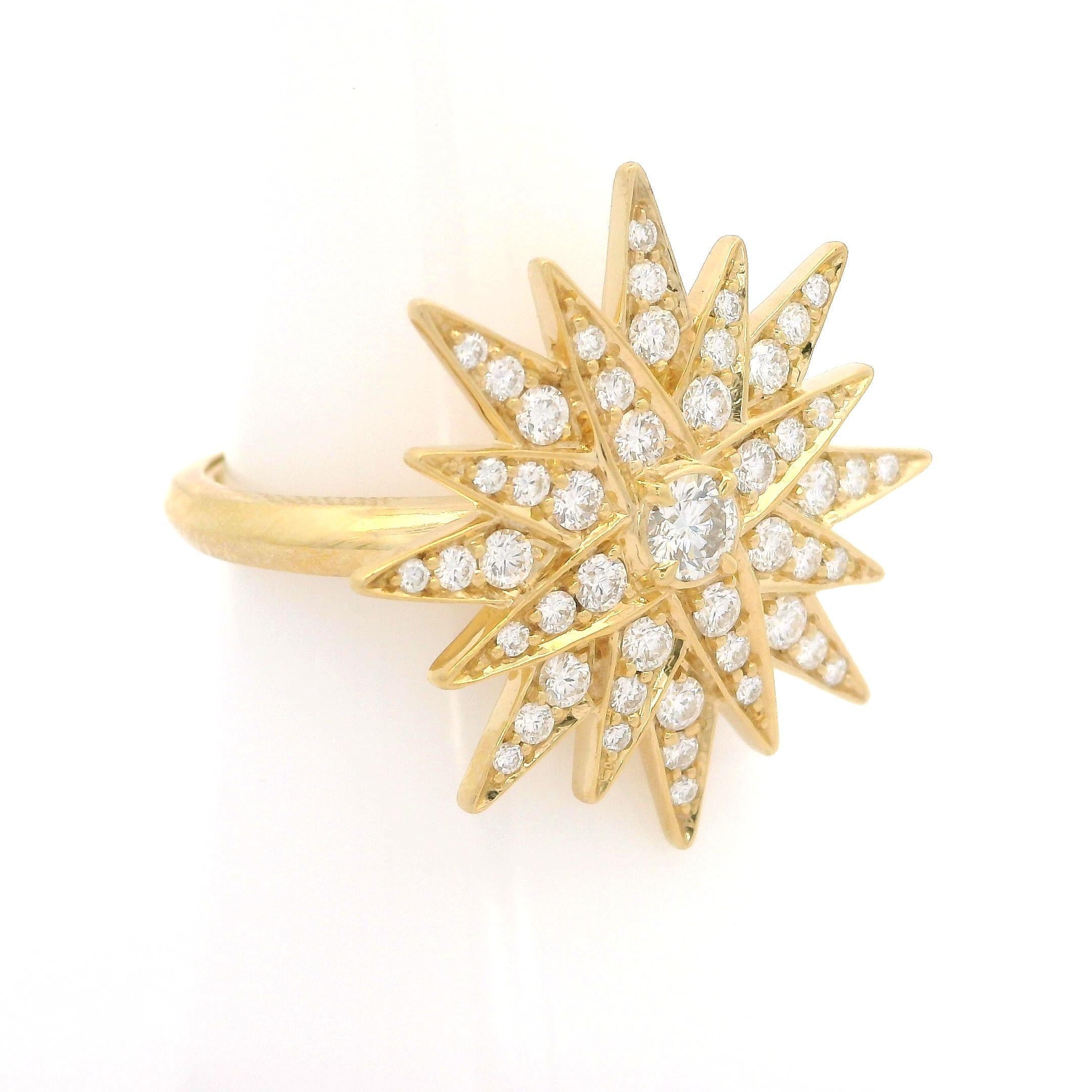 Kat Florence 18k Yellow Gold 0.81ctw D FL Diamond Star Burst Pave Ring For Sale 6