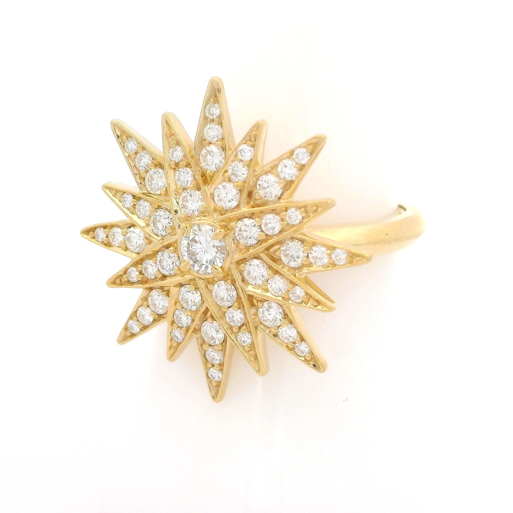 Kat Florence 18k Yellow Gold 0.81ctw D FL Diamond Star Burst Pave Ring For Sale 7