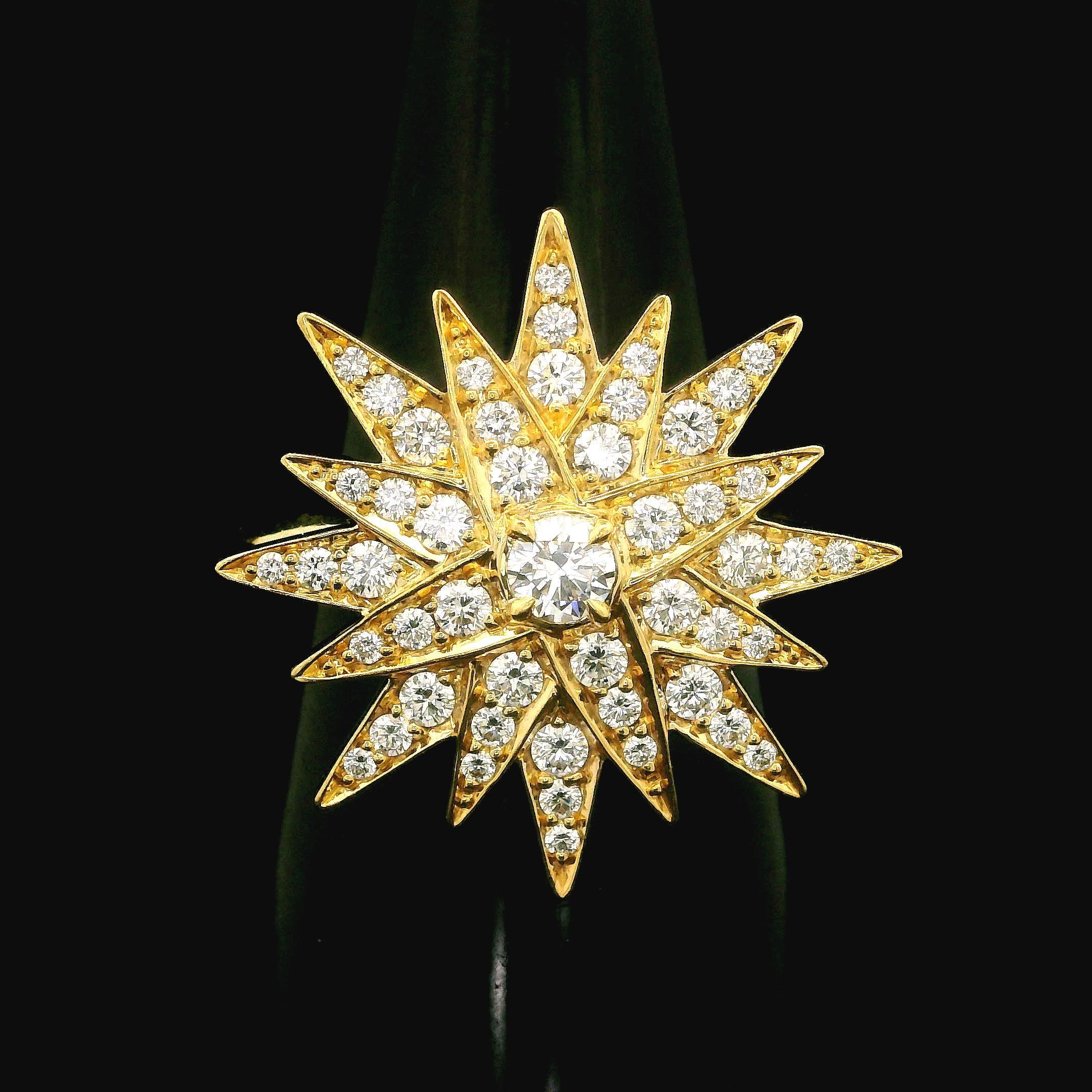 Kat Florence 18k Yellow Gold 0.81ctw D FL Diamond Star Burst Pave Ring In Excellent Condition For Sale In Montclair, NJ
