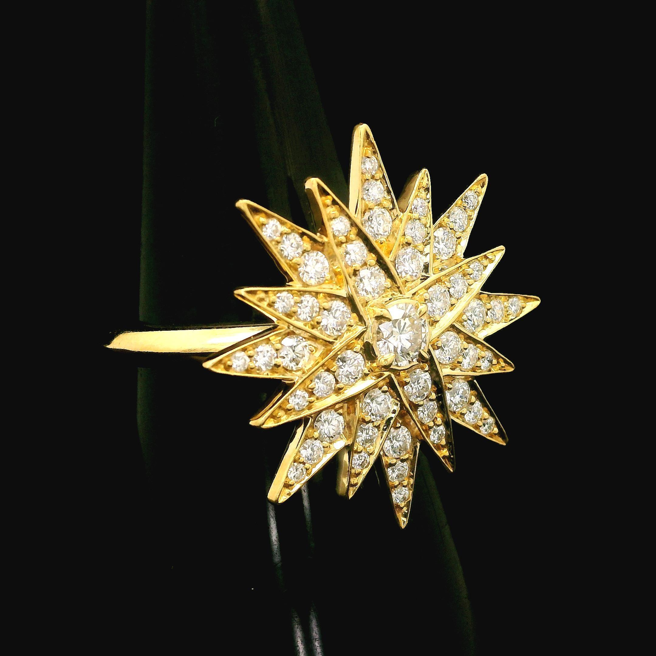 Women's Kat Florence 18k Yellow Gold 0.81ctw D FL Diamond Star Burst Pave Ring For Sale