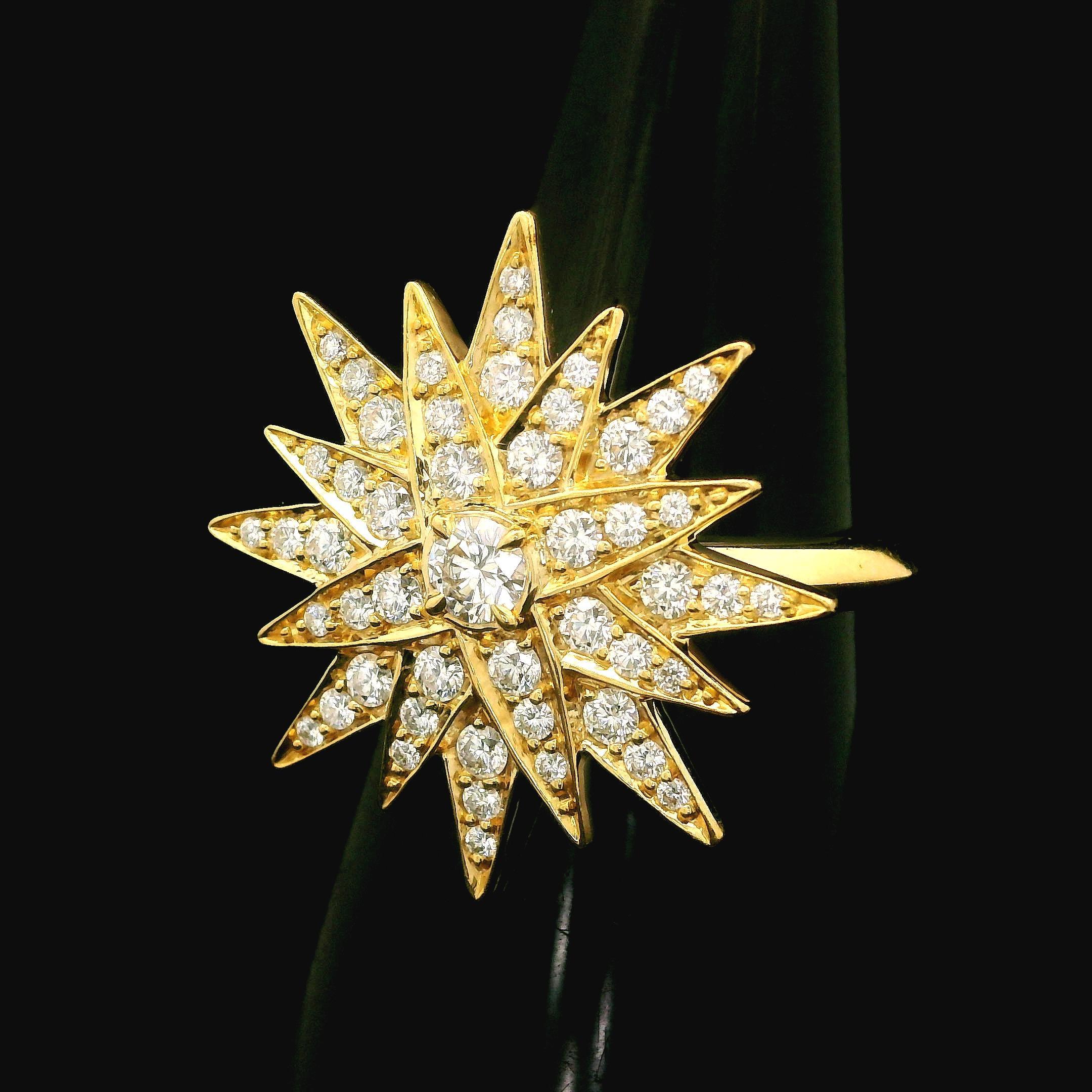Kat Florence 18k Yellow Gold 0.81ctw D FL Diamond Star Burst Pave Ring For Sale 1