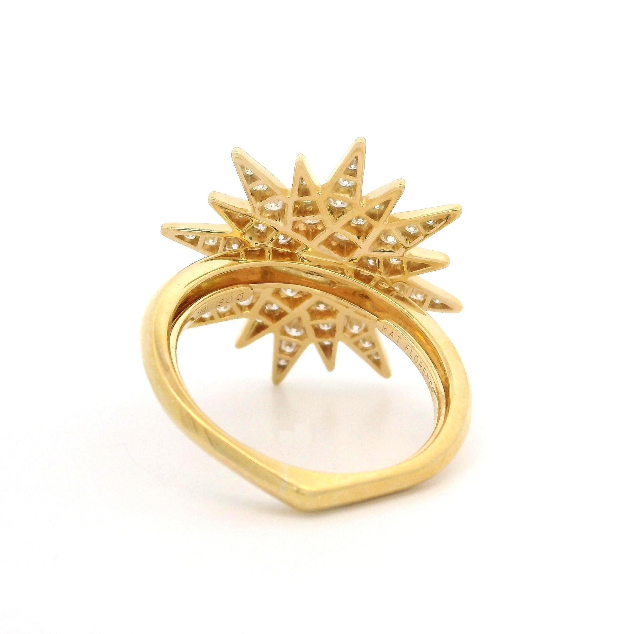 Kat Florence 18k Yellow Gold 0.81ctw D FL Diamond Star Burst Pave Ring For Sale 3