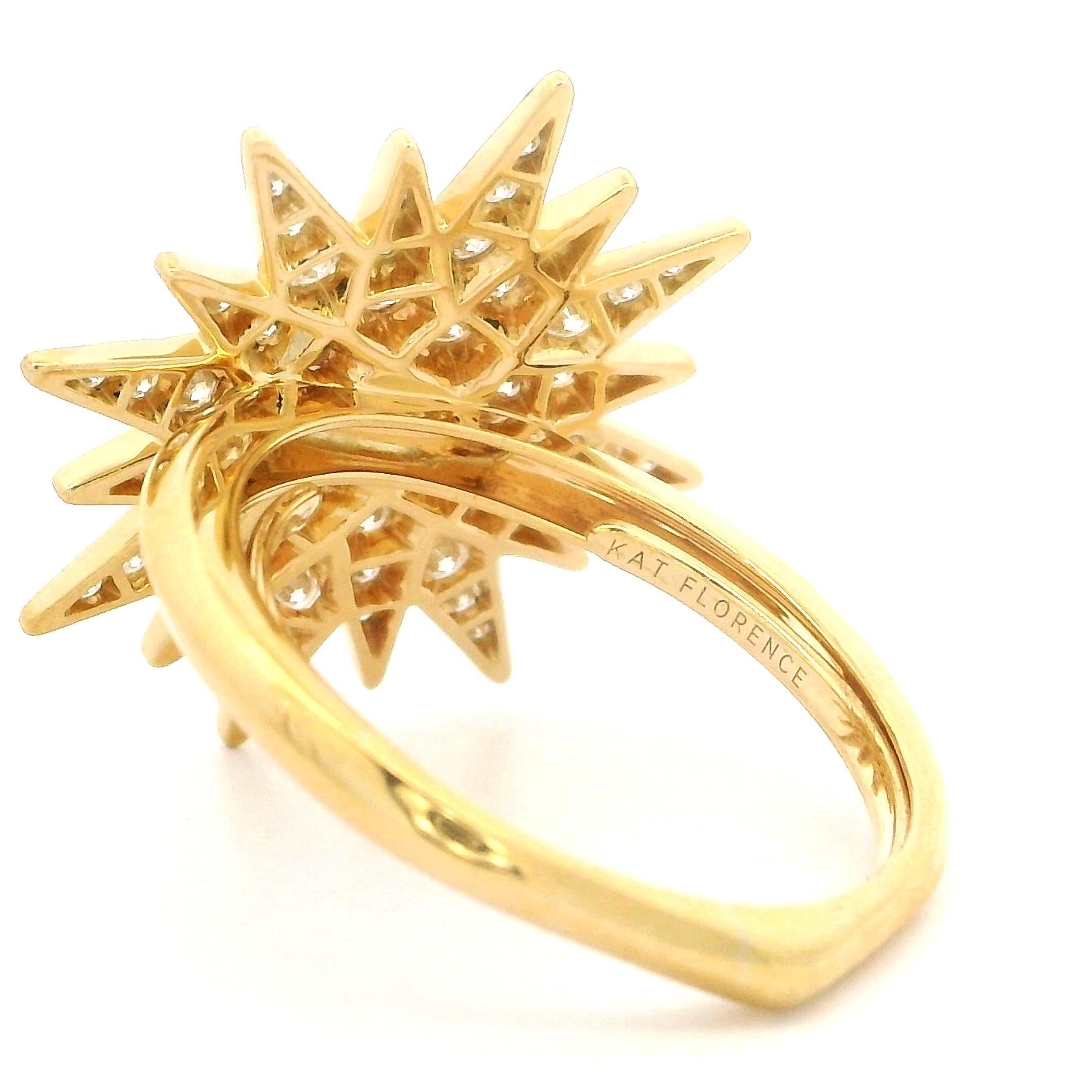 Kat Florence 18k Yellow Gold 0.81ctw D FL Diamond Star Burst Pave Ring For Sale 4