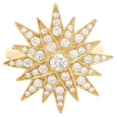 Kat Florence 18k Yellow Gold 0.81ctw D FL Diamond Star Burst Pave Ring