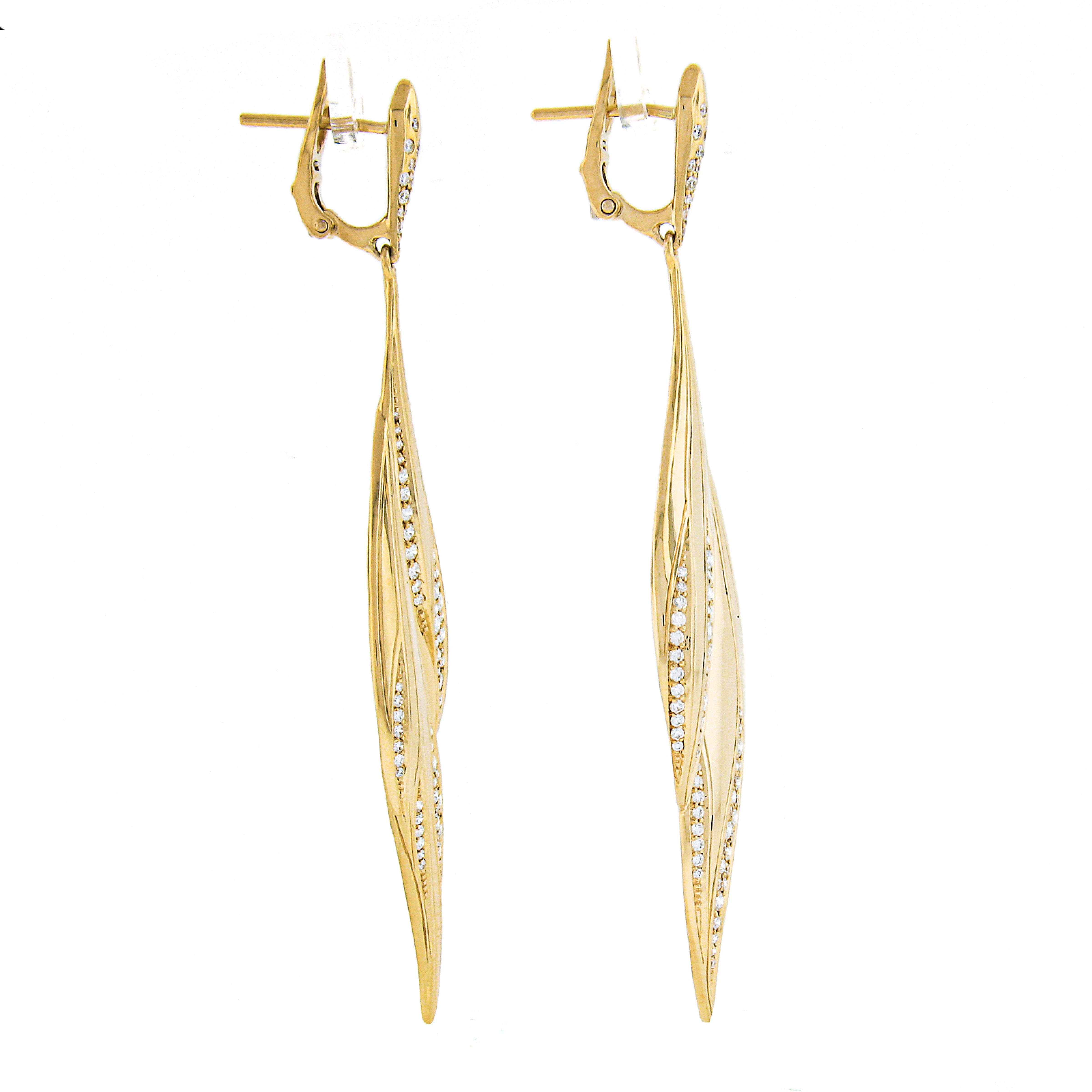 Women's Kat Florence 18k Yellow Gold 1.20ctw Flawless Diamonds Drop Dangle Earrings For Sale