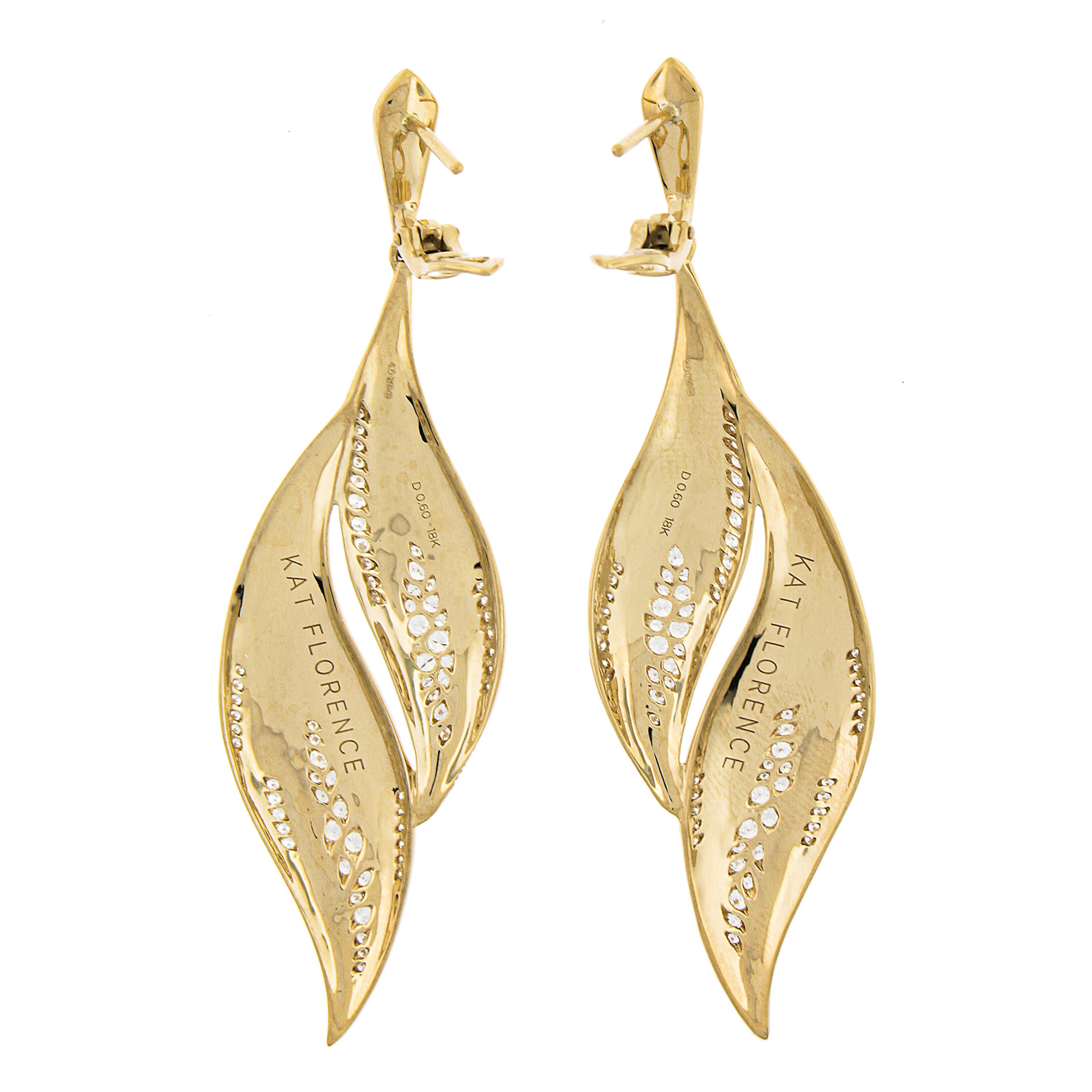 Kat Florence 18k Yellow Gold 1.20ctw Flawless Diamonds Drop Dangle Earrings For Sale 1