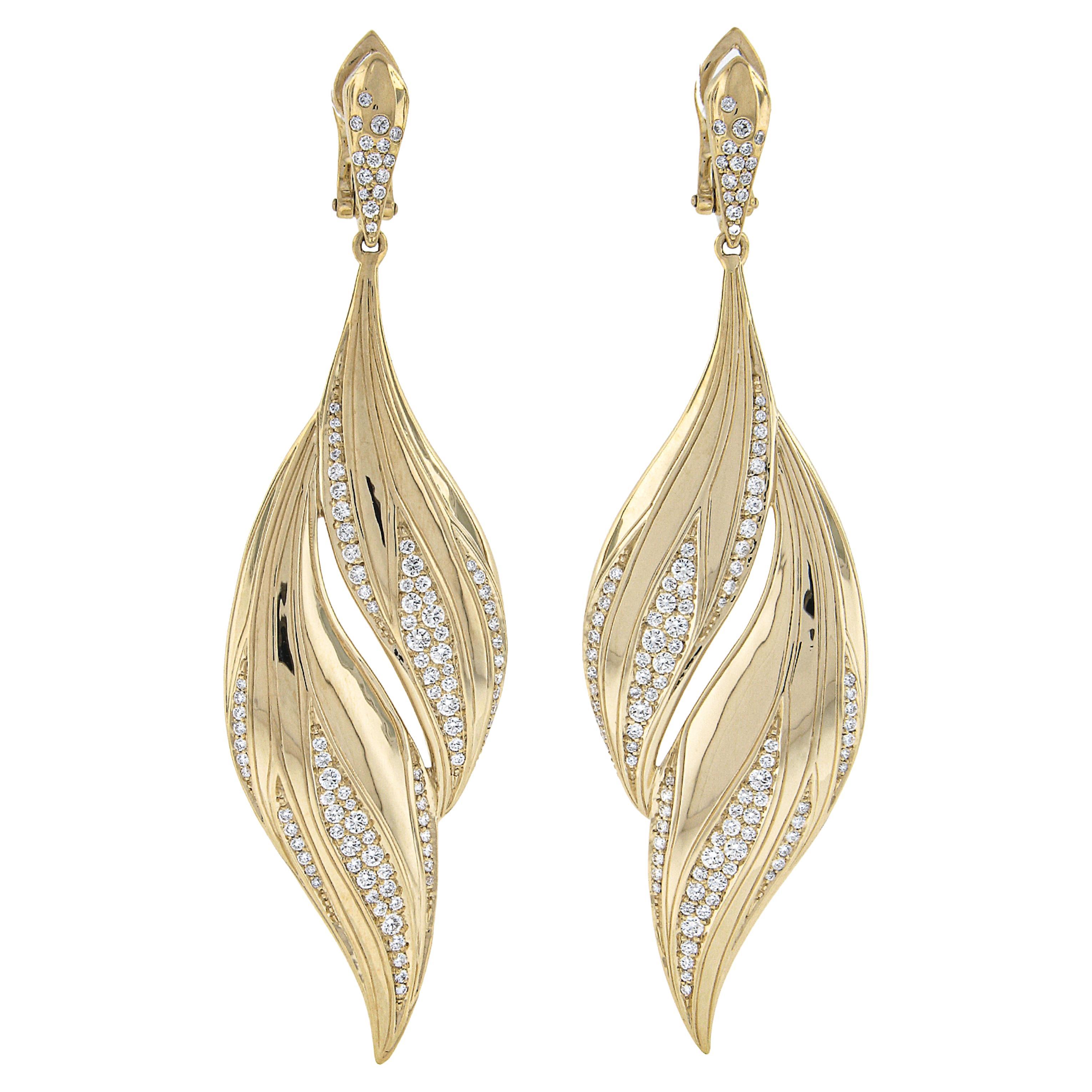 Kat Florence 18k Yellow Gold 1.20ctw Flawless Diamonds Drop Dangle Earrings For Sale