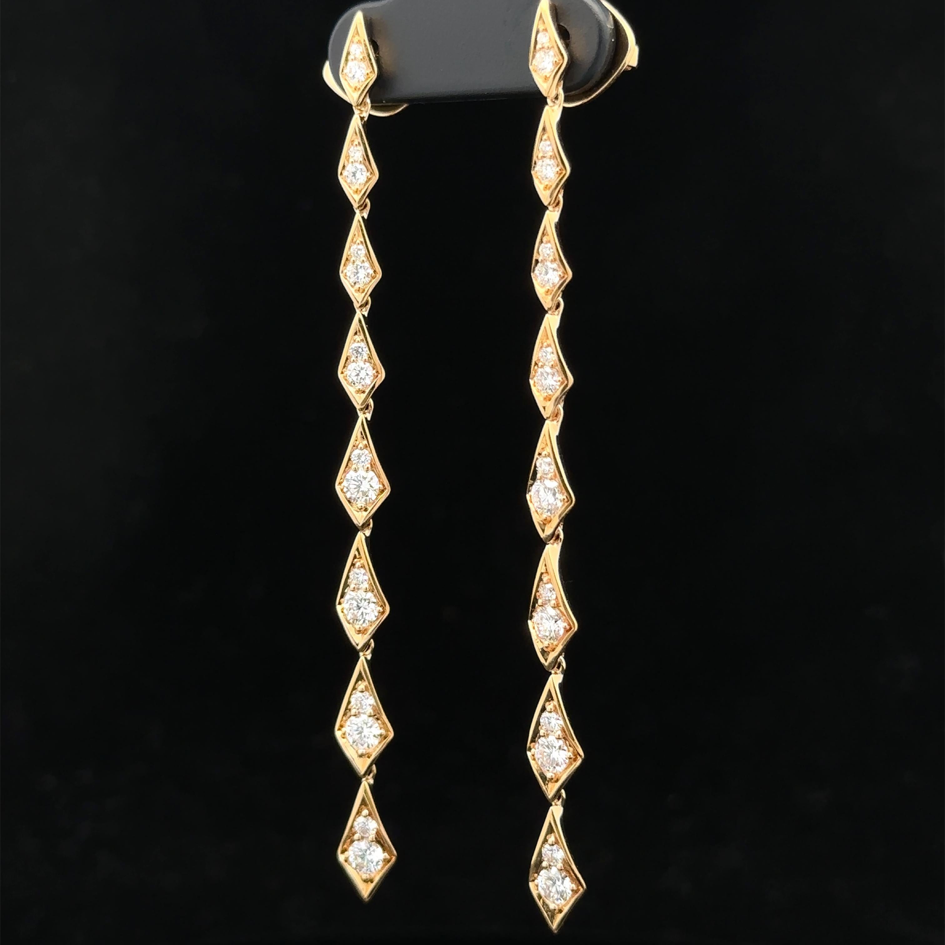 Women's Kat Florence 18k Yellow Gold 1.24ctw D FL Diamond Long Dangle Drop Earrings For Sale