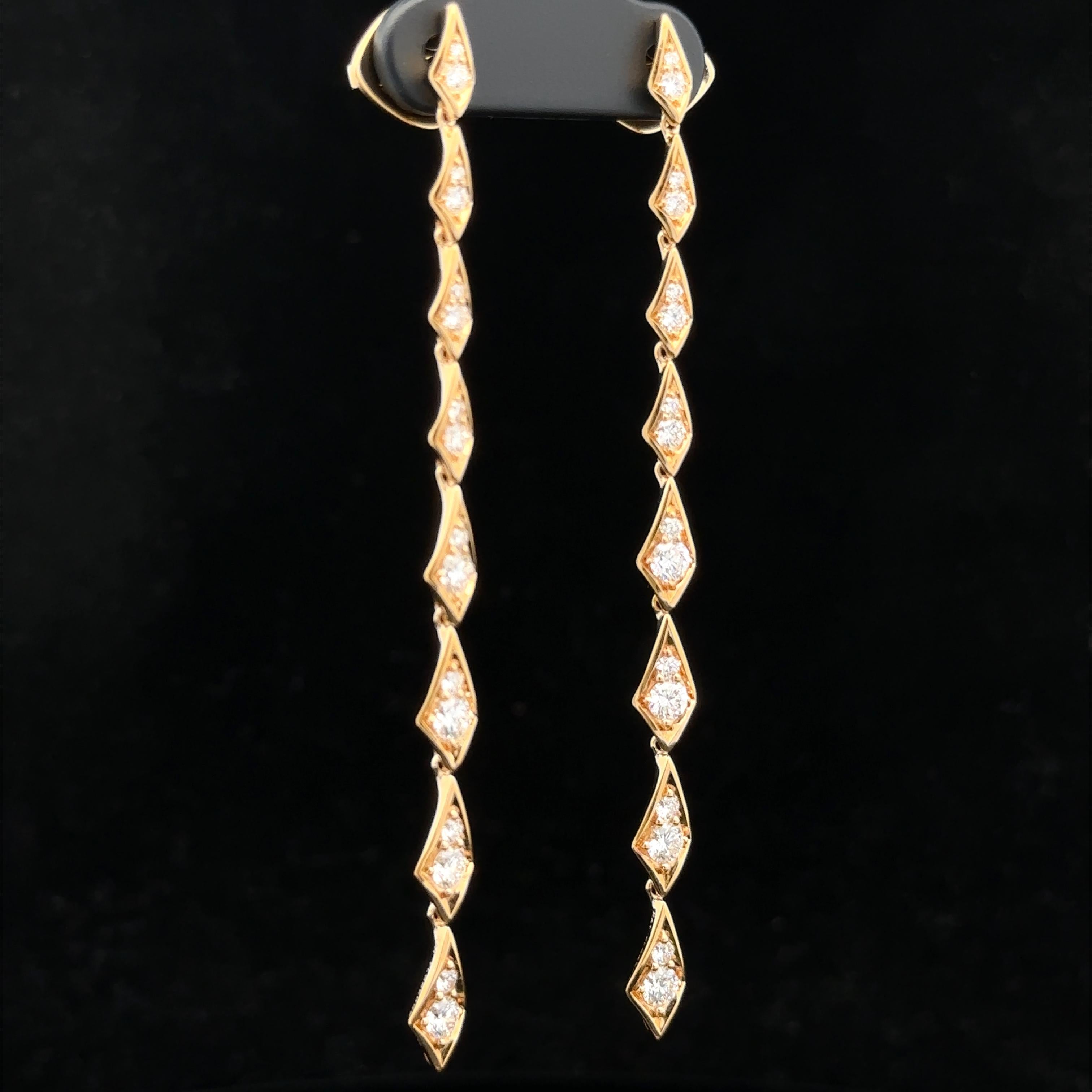 Kat Florence 18k Yellow Gold 1.24ctw D FL Diamond Long Dangle Drop Earrings For Sale 1