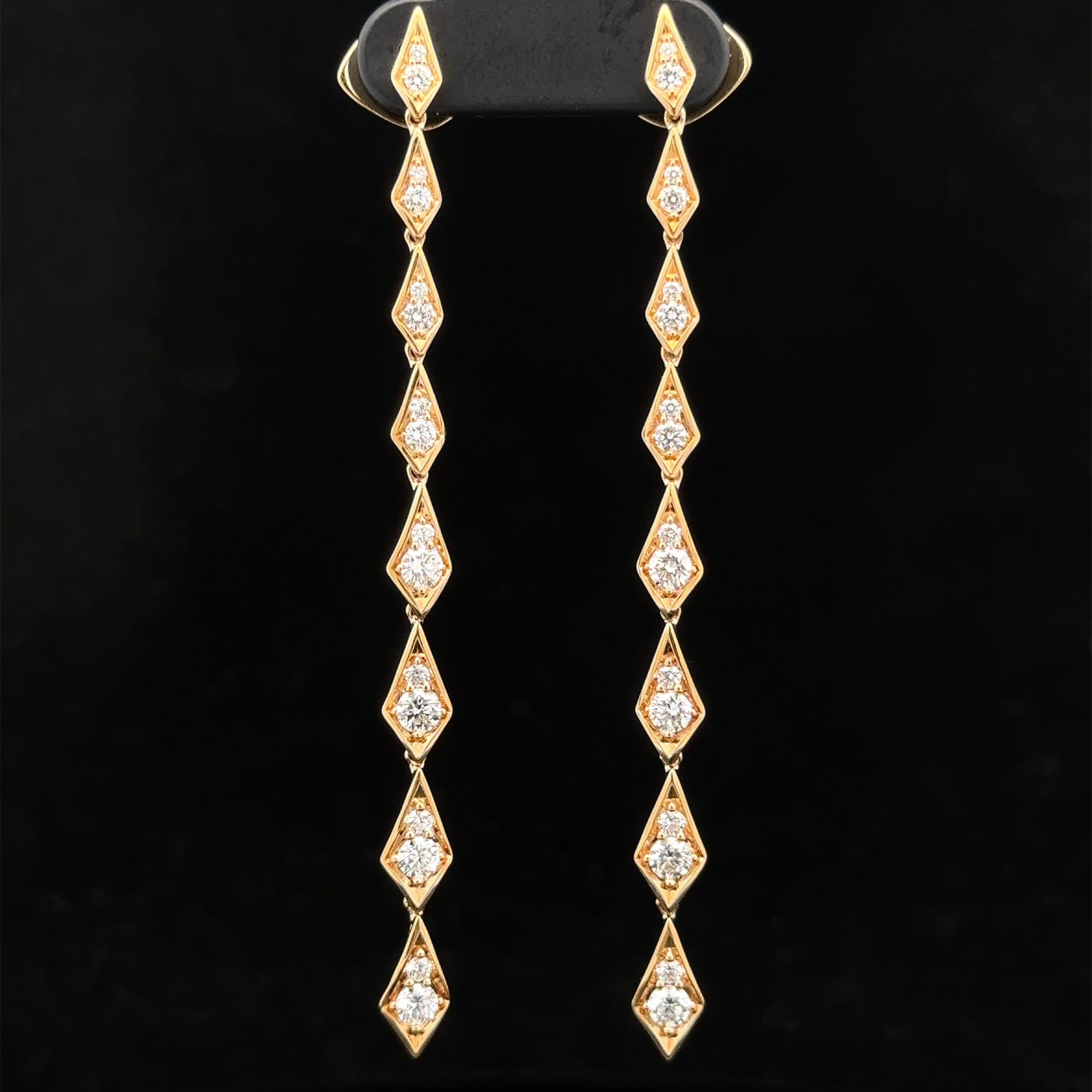 Kat Florence 18k Yellow Gold 1.24ctw D FL Diamond Long Dangle Drop Earrings For Sale 2