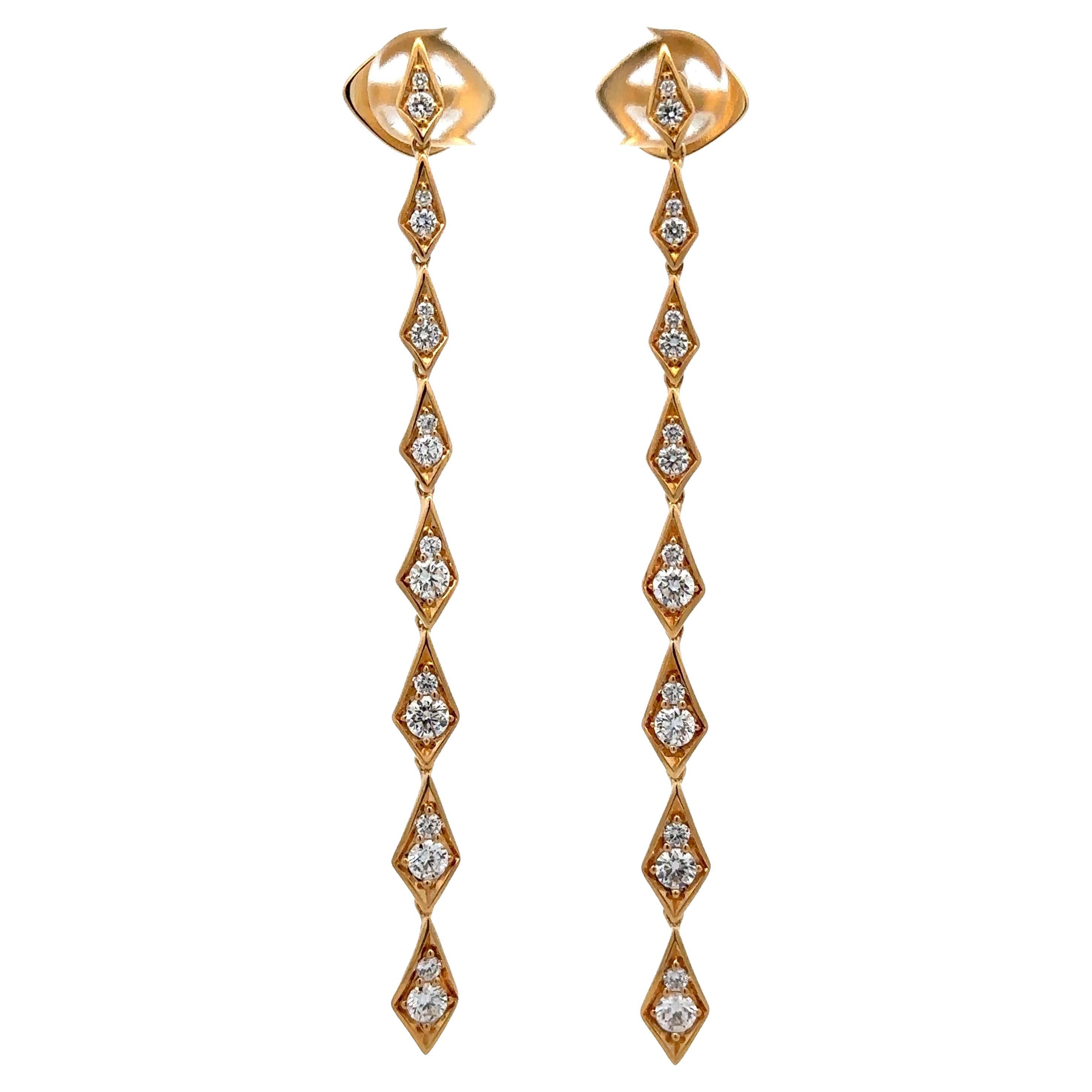 Kat Florence 18k Yellow Gold 1.24ctw D FL Diamond Long Dangle Drop Earrings