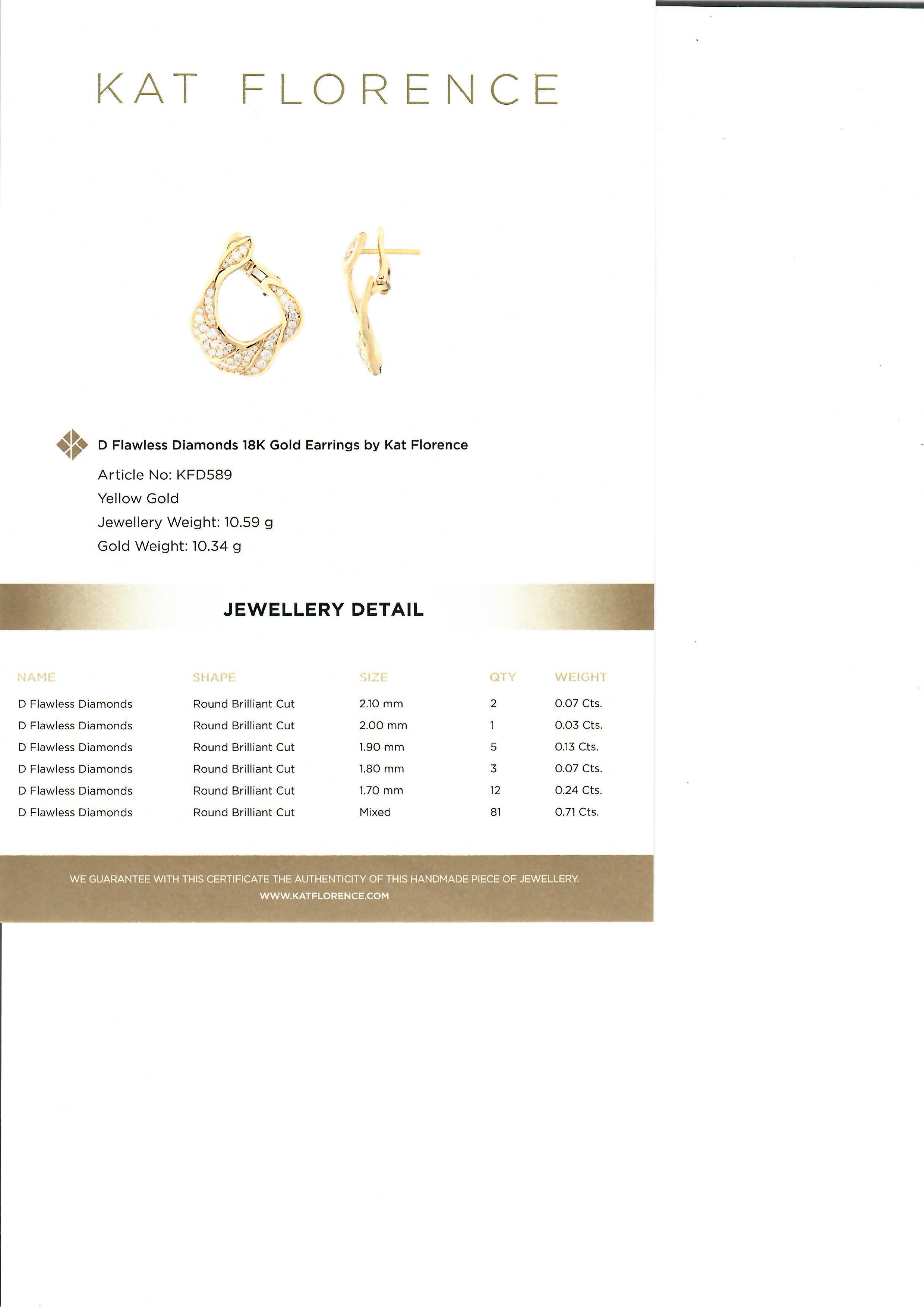 Kat Florence, boucles d'oreilles huggies en or jaune 18 carats avec diamants D FL 1,25 carat Excellent état - En vente à Montclair, NJ
