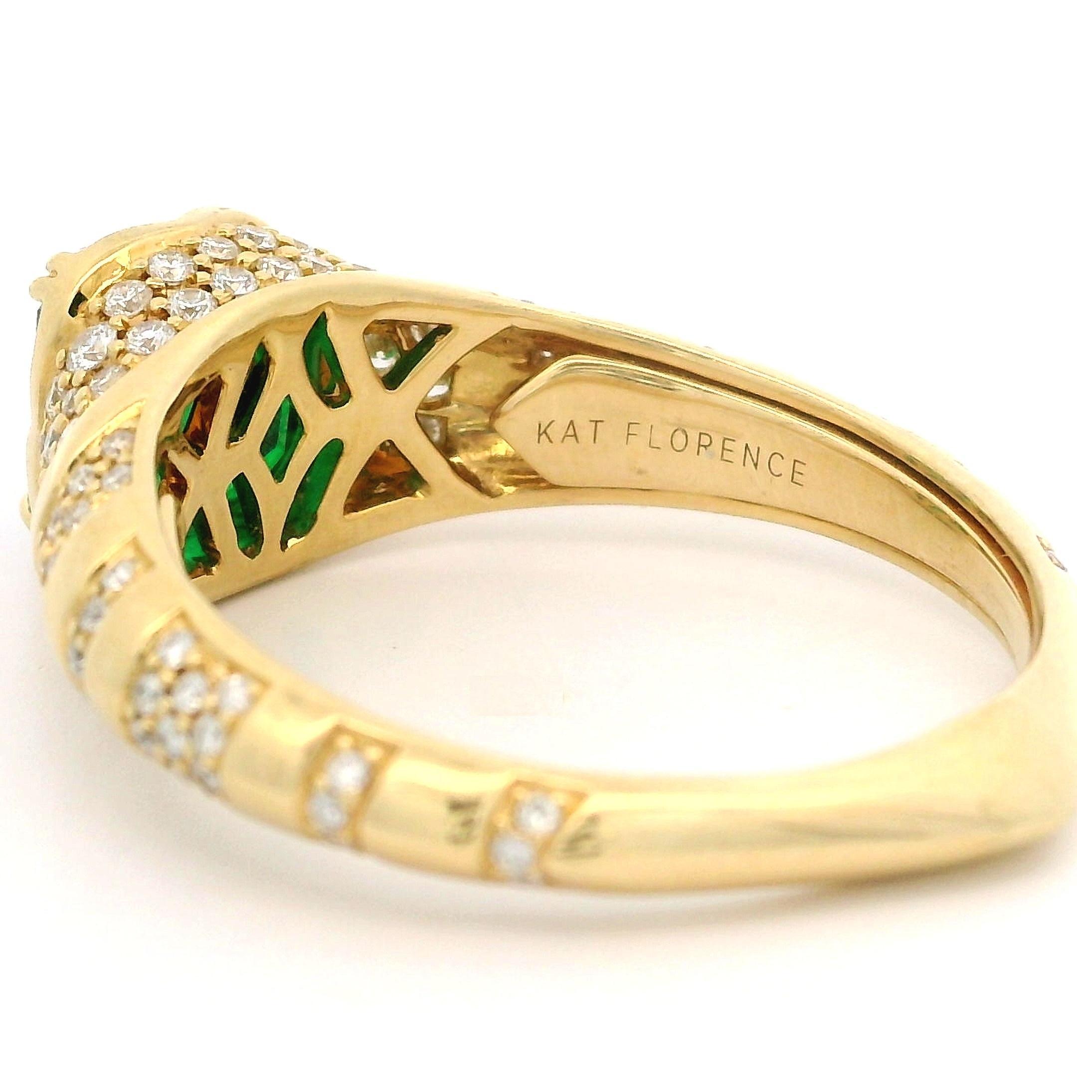 Women's Kat Florence 18k Yellow Gold 2.52ctw Emerald & D Flawless Diamond Ring w/ Box For Sale