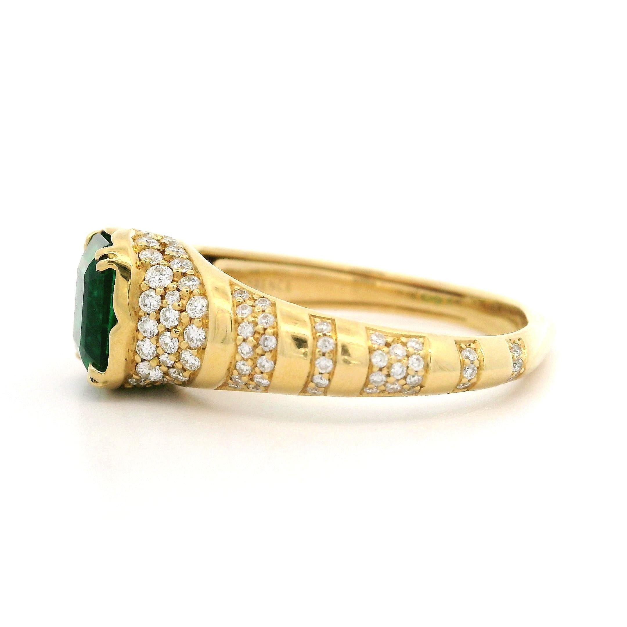 Kat Florence 18k Yellow Gold 2.52ctw Emerald & D Flawless Diamond Ring w/ Box For Sale 2