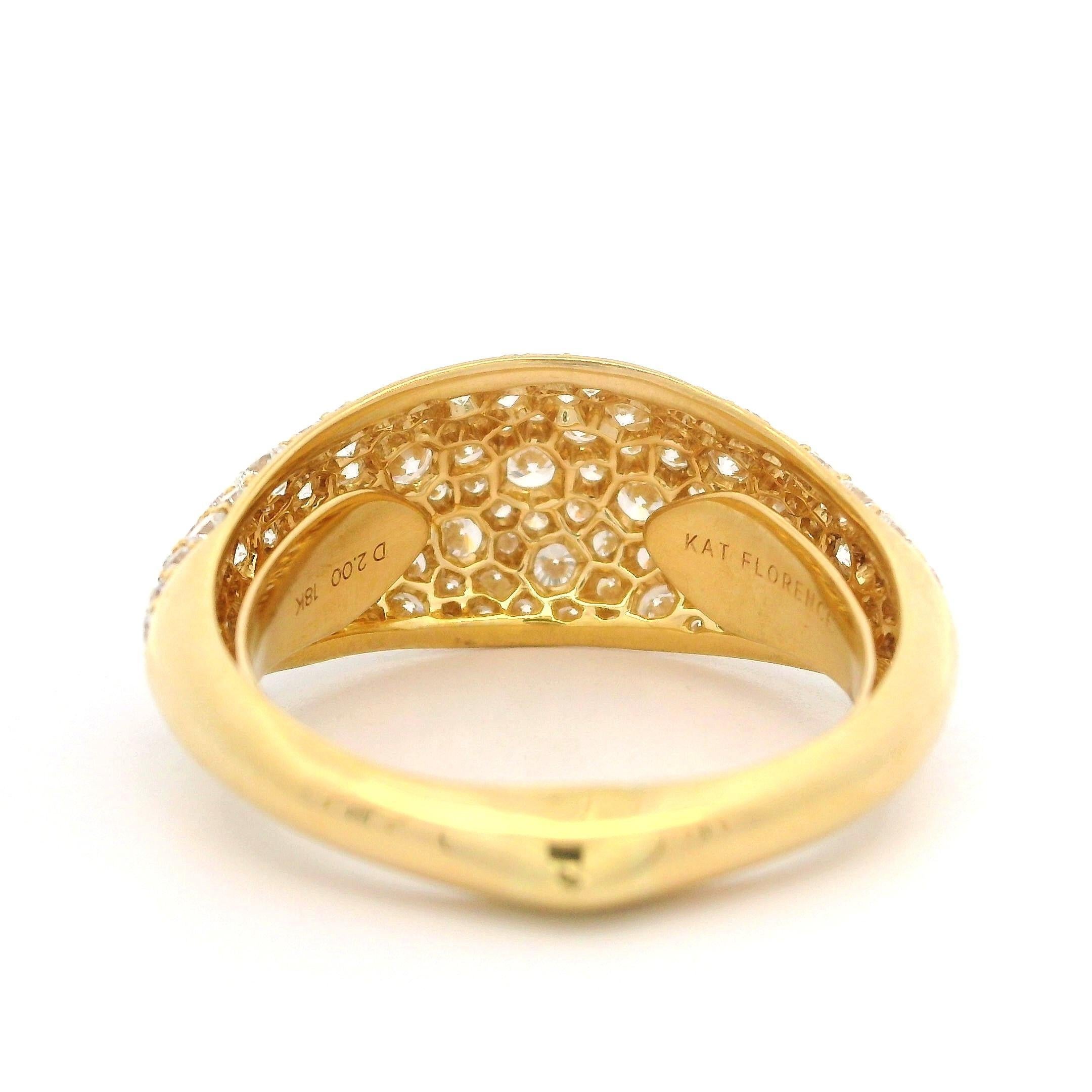 Kat Florence 18k Gelbgold 2ctw D/FL Runder gewölbter Diamantring mit gewölbtem Bandring 7