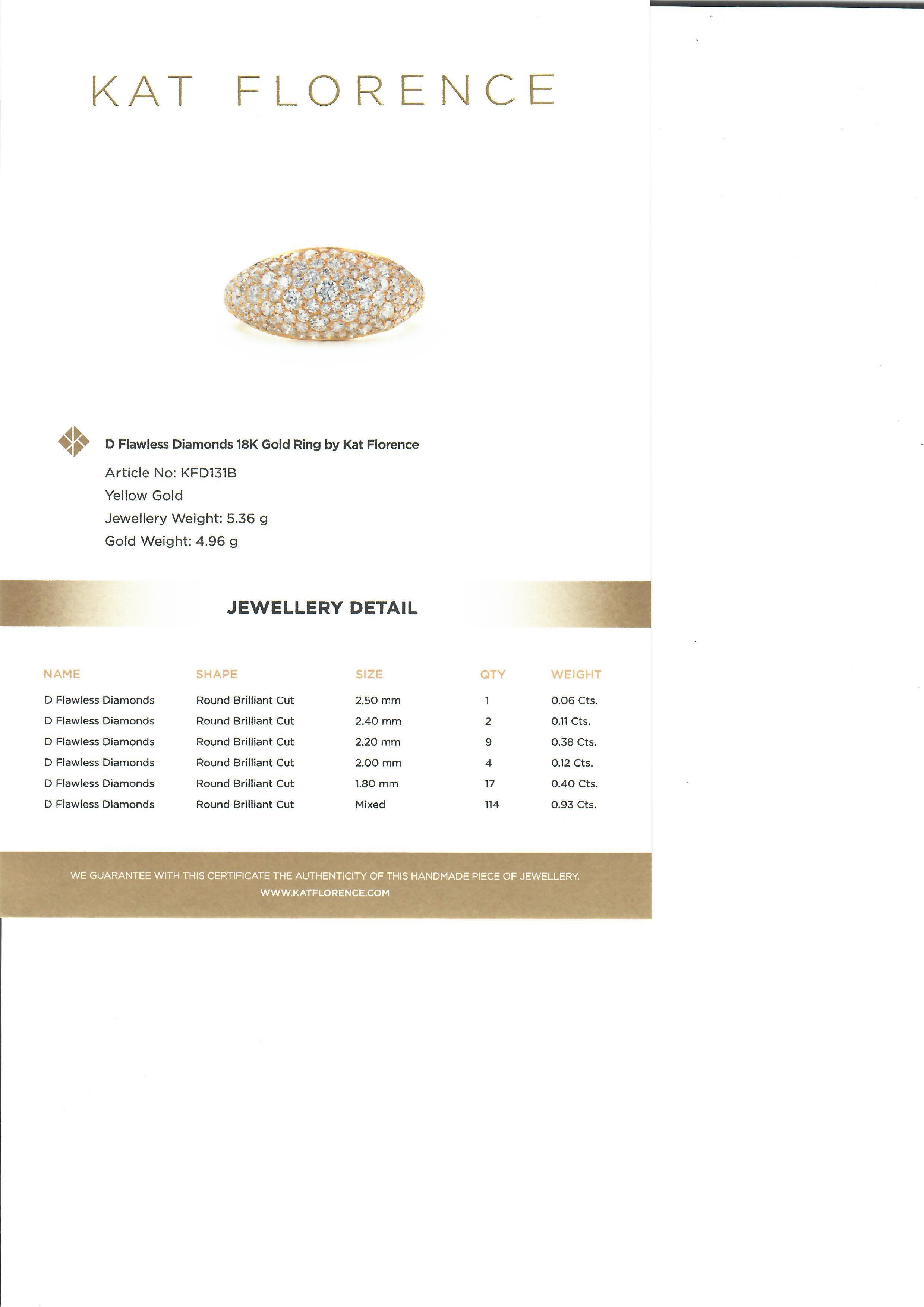 Kat Florence 18k Gelbgold 2ctw D/FL Runder gewölbter Diamantring mit gewölbtem Bandring Damen