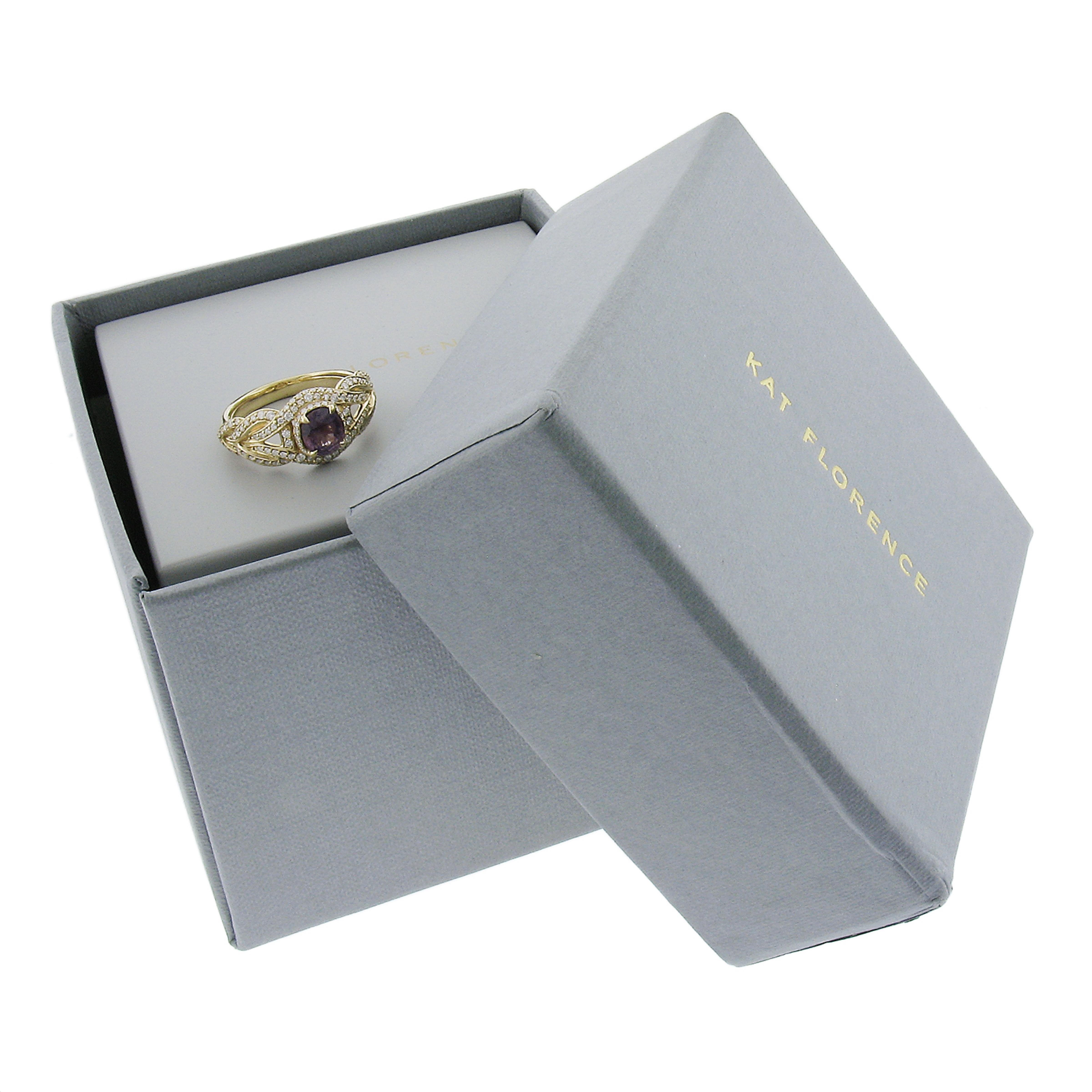 --Stones:--
1 Natural Genuine Kashmir Sapphire - Oval Faceted Cut - Prong Set - Purple Color - 1.40ct exact - certified
See Certification Details Below for Complete Info 
128 Natural Genuine Diamonds - Round Brilliant Cut - Pave Set - D Color -