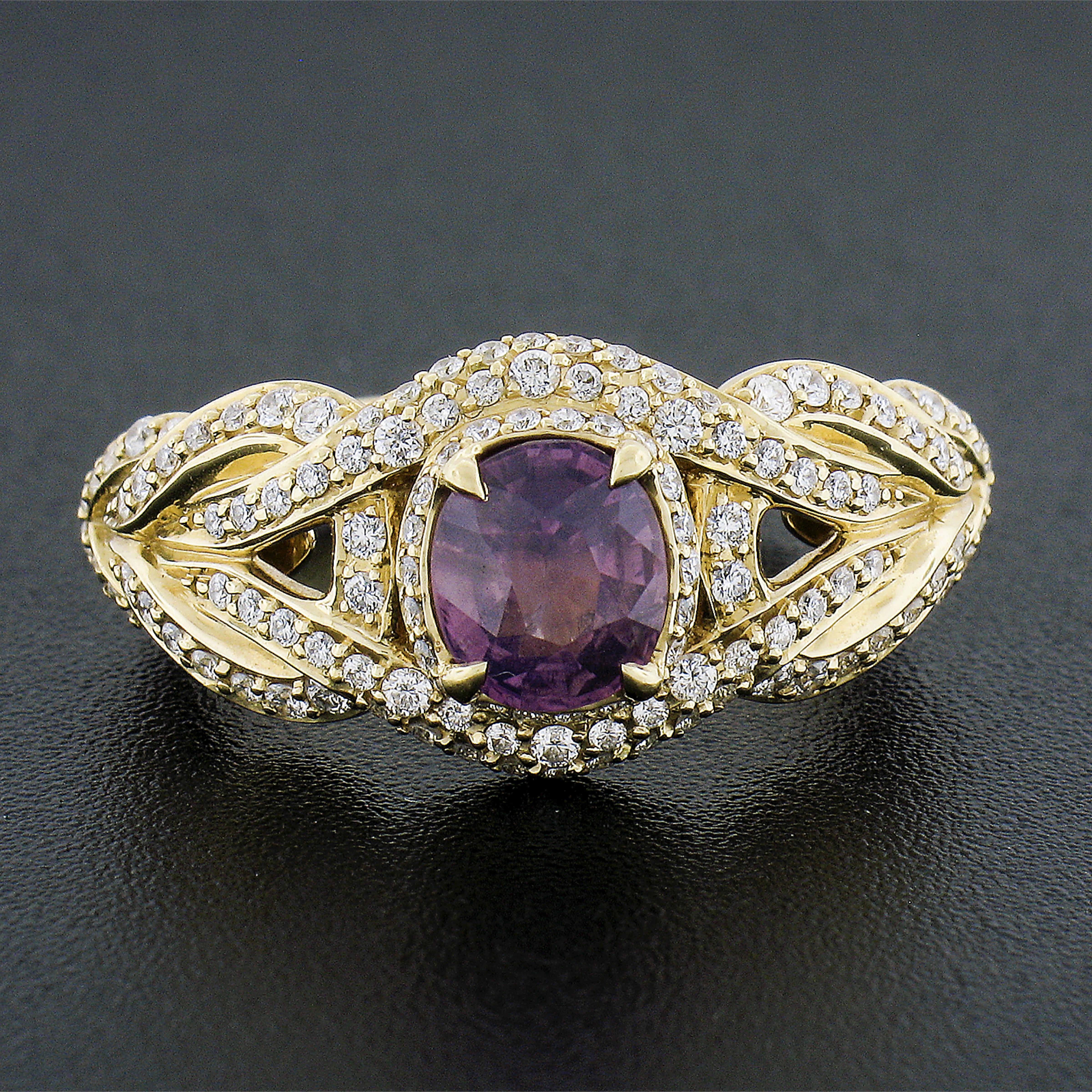 Oval Cut Kat Florence 18k Yellow Gold Aigs 1.92ct No Heat Kashmir Sapphire & Diamond Ring