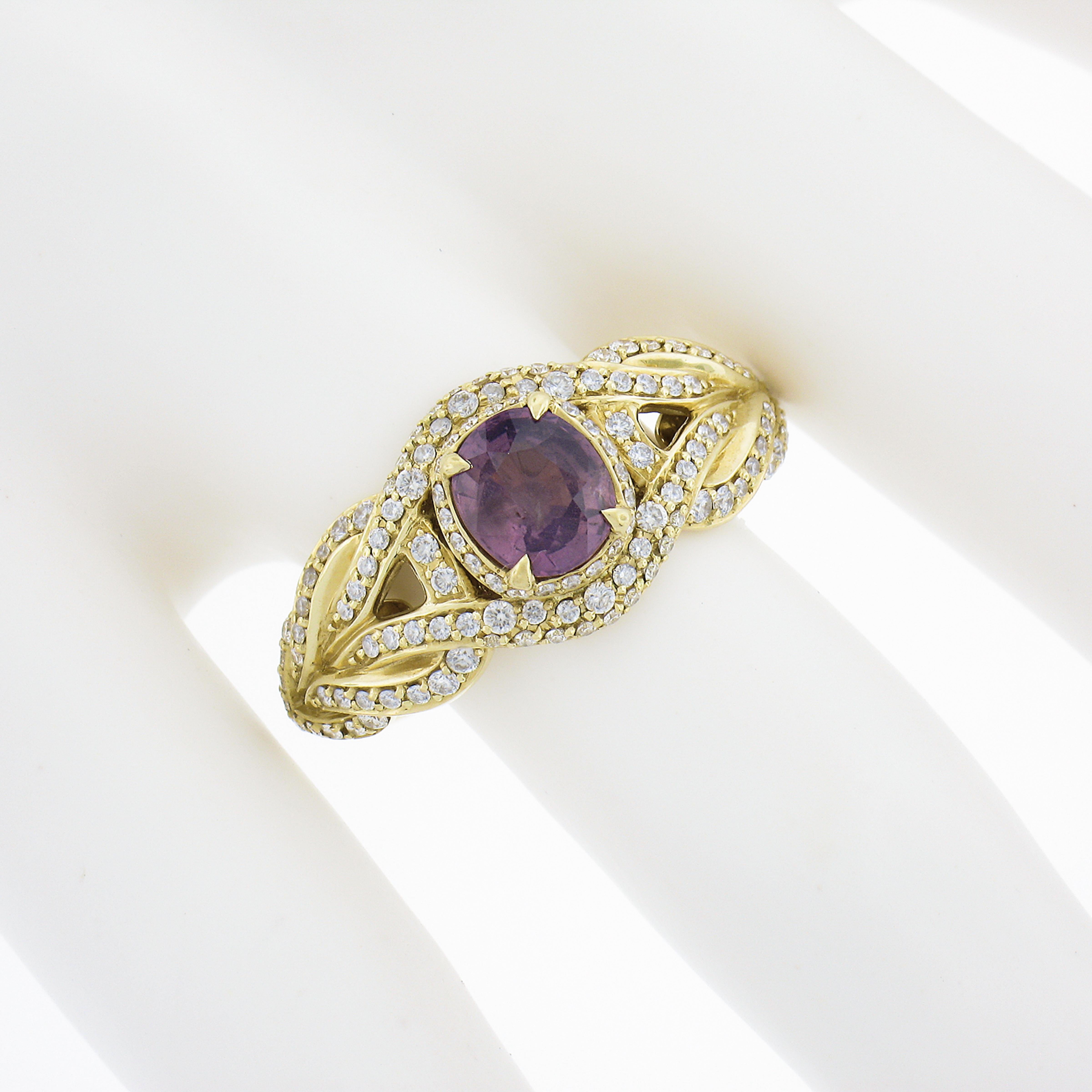 Kat Florence 18k Yellow Gold Aigs 1.92ct No Heat Kashmir Sapphire & Diamond Ring In Excellent Condition In Montclair, NJ