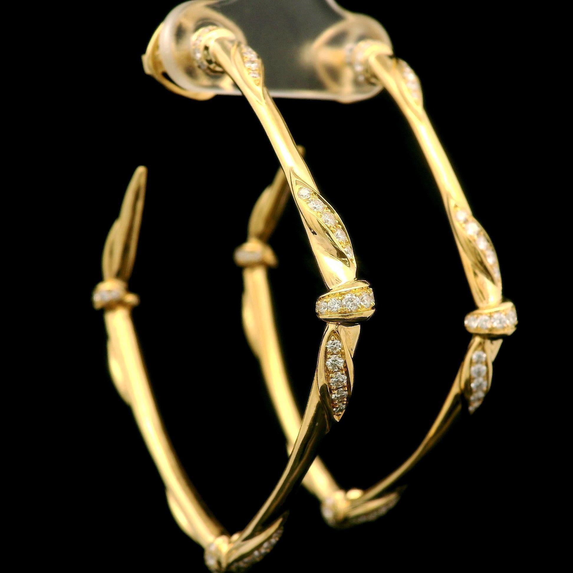Kat Florence 18k Yellow Gold D FL 0.90ctw Diamond Large Hoop Earrings w/ Box For Sale 7