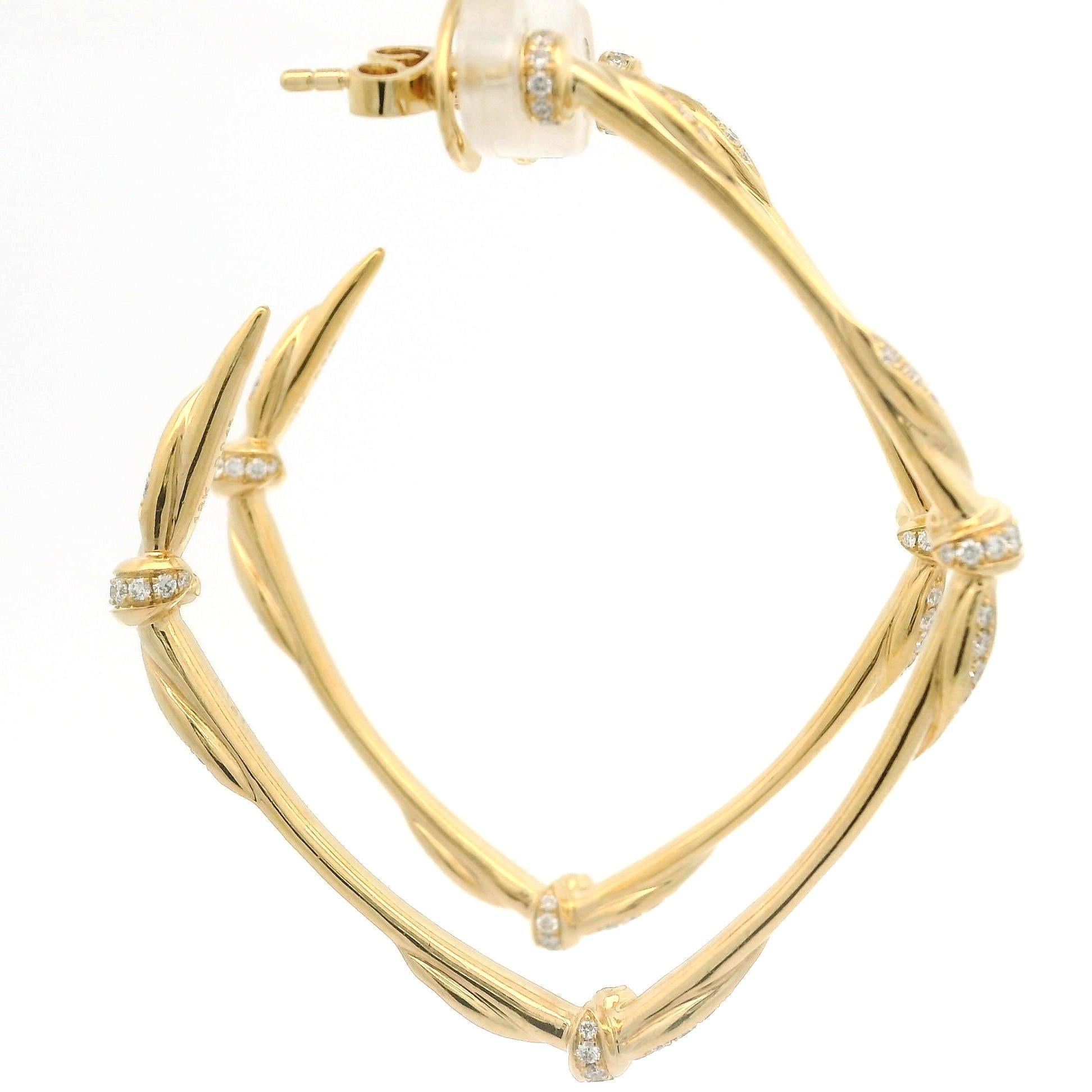 Kat Florence 18k Yellow Gold D FL 0.90ctw Diamond Large Hoop Earrings w/ Box For Sale 2