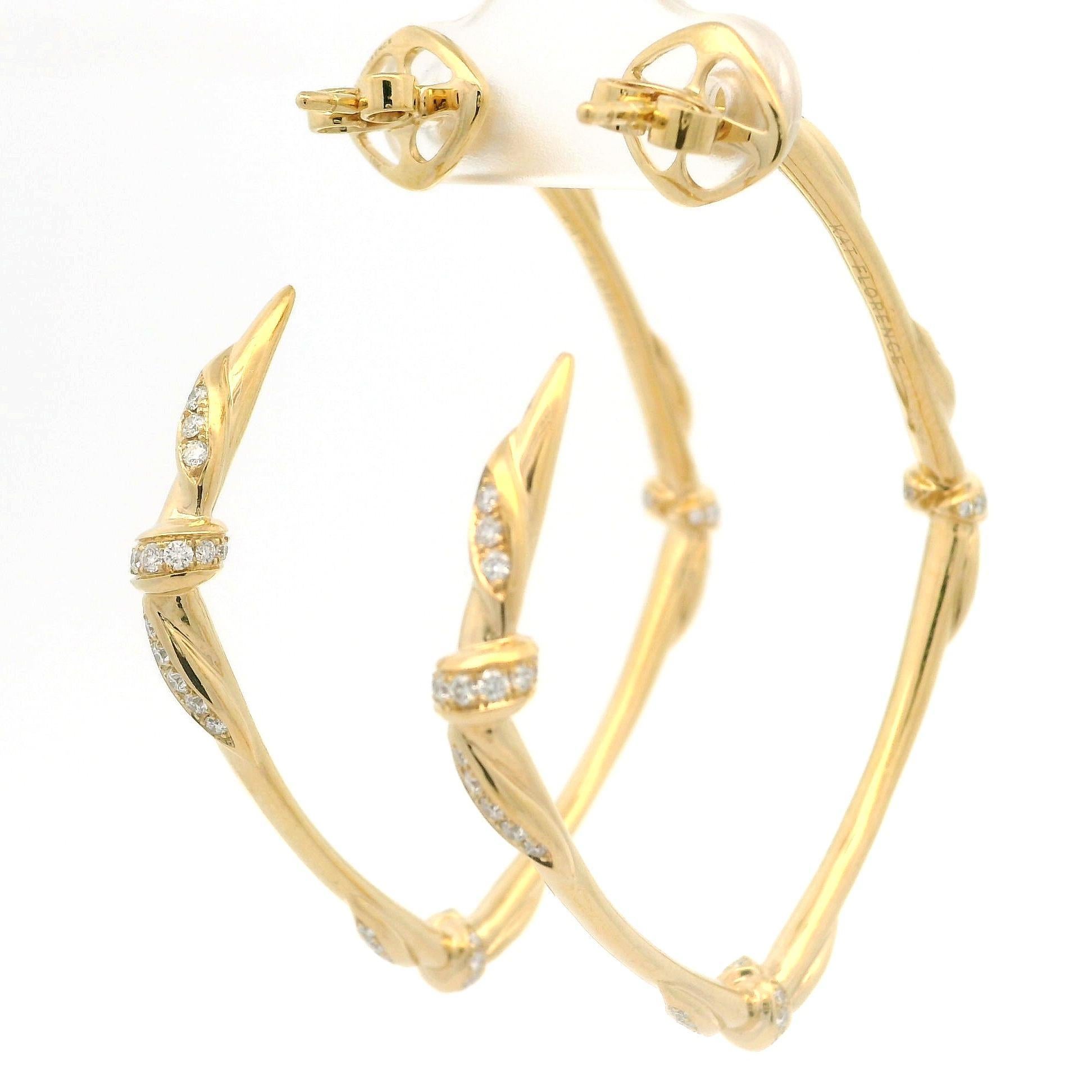 Kat Florence 18k Yellow Gold D FL 0.90ctw Diamond Large Hoop Earrings w/ Box For Sale 3