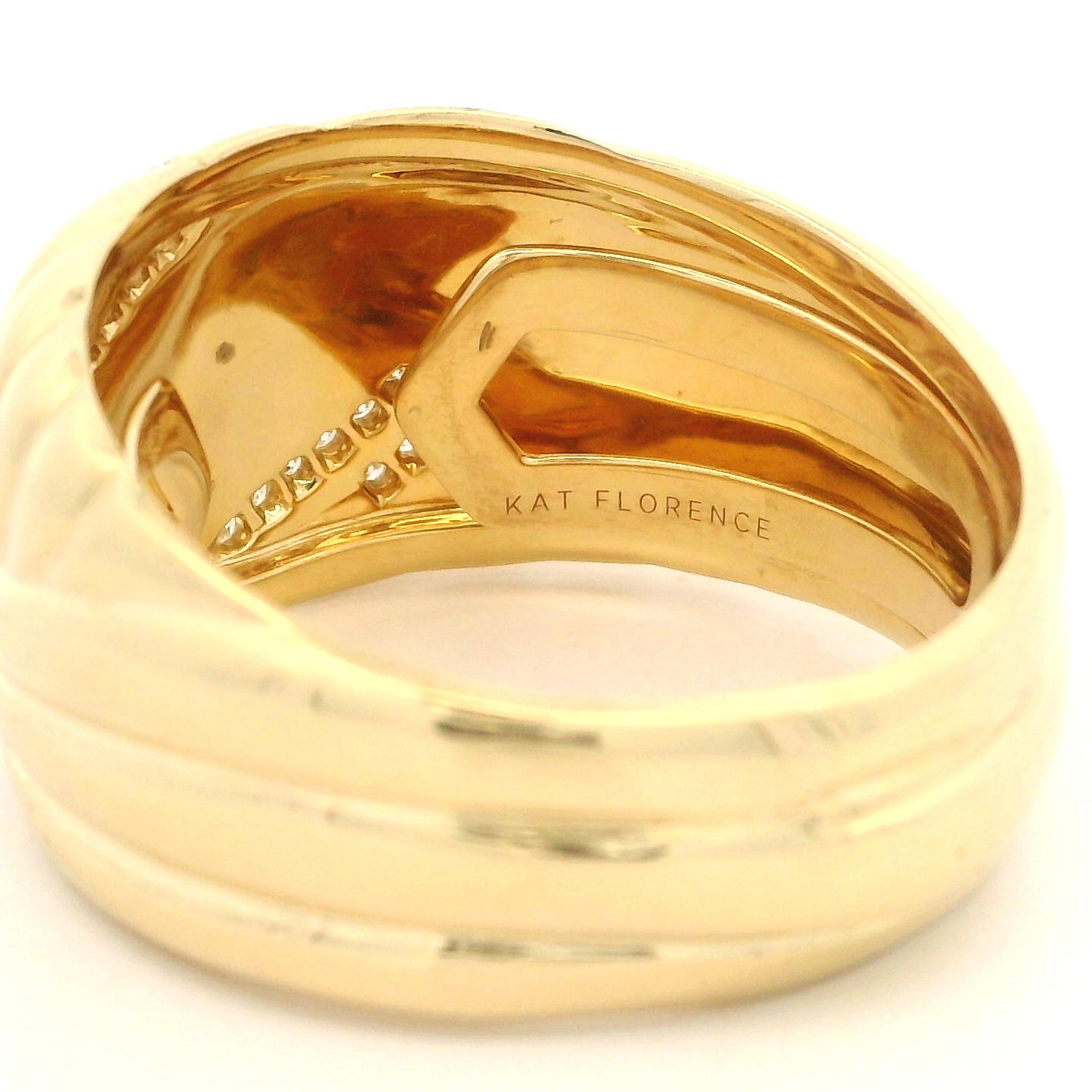 Kat Florence 18k Yellow Gold D Flawless 0.16ctw Diamond Grooved Wide Band Ring 1