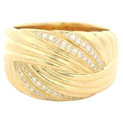Kat Florence 18k Yellow Gold D Flawless 0.16ctw Diamond Grooved Wide Band Ring