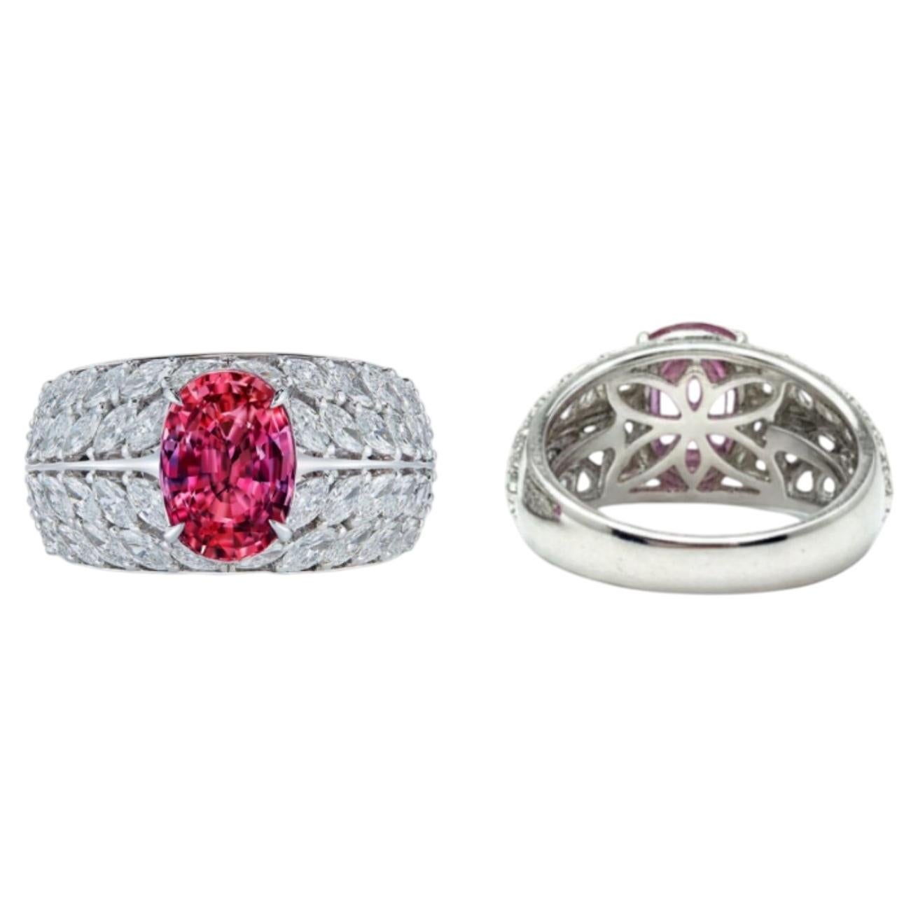 Kat Florence 4.31ct Unheated Ceylon Padparadscha Sapphire Diamond Ring