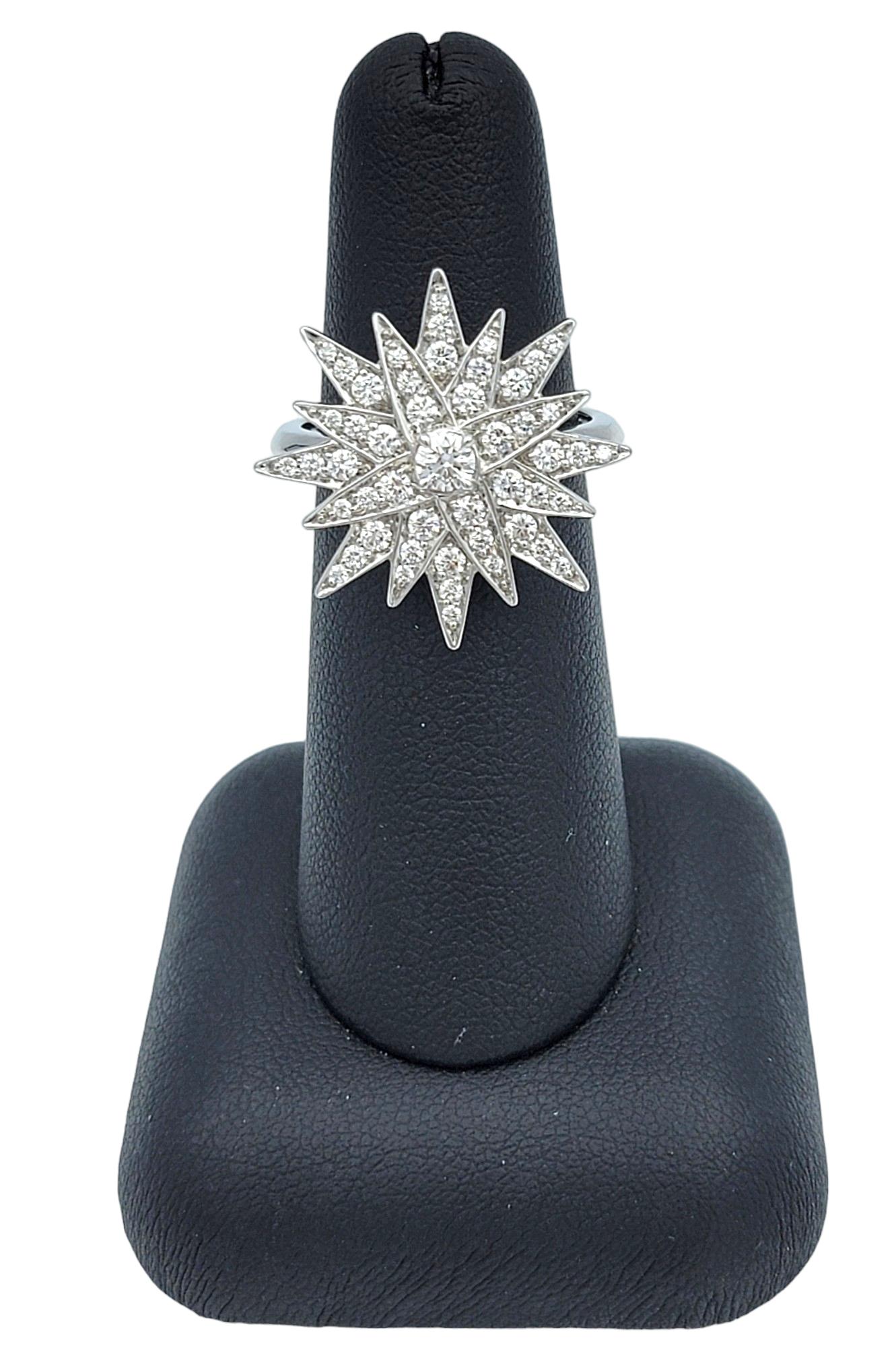 Kat Florence D Color Flawless Round Diamond Starburst Ring, 18 Karat White Gold For Sale 5