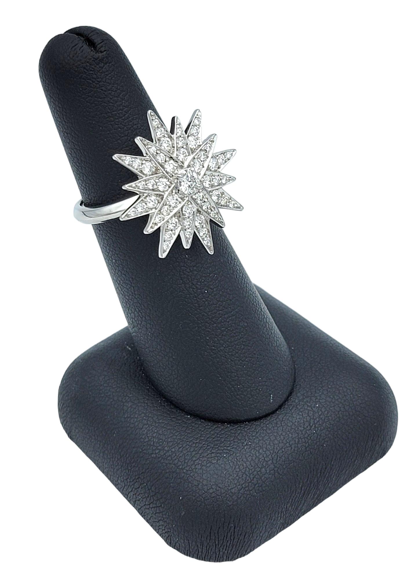 Kat Florence D Color Flawless Round Diamond Starburst Ring, 18 Karat White Gold For Sale 6