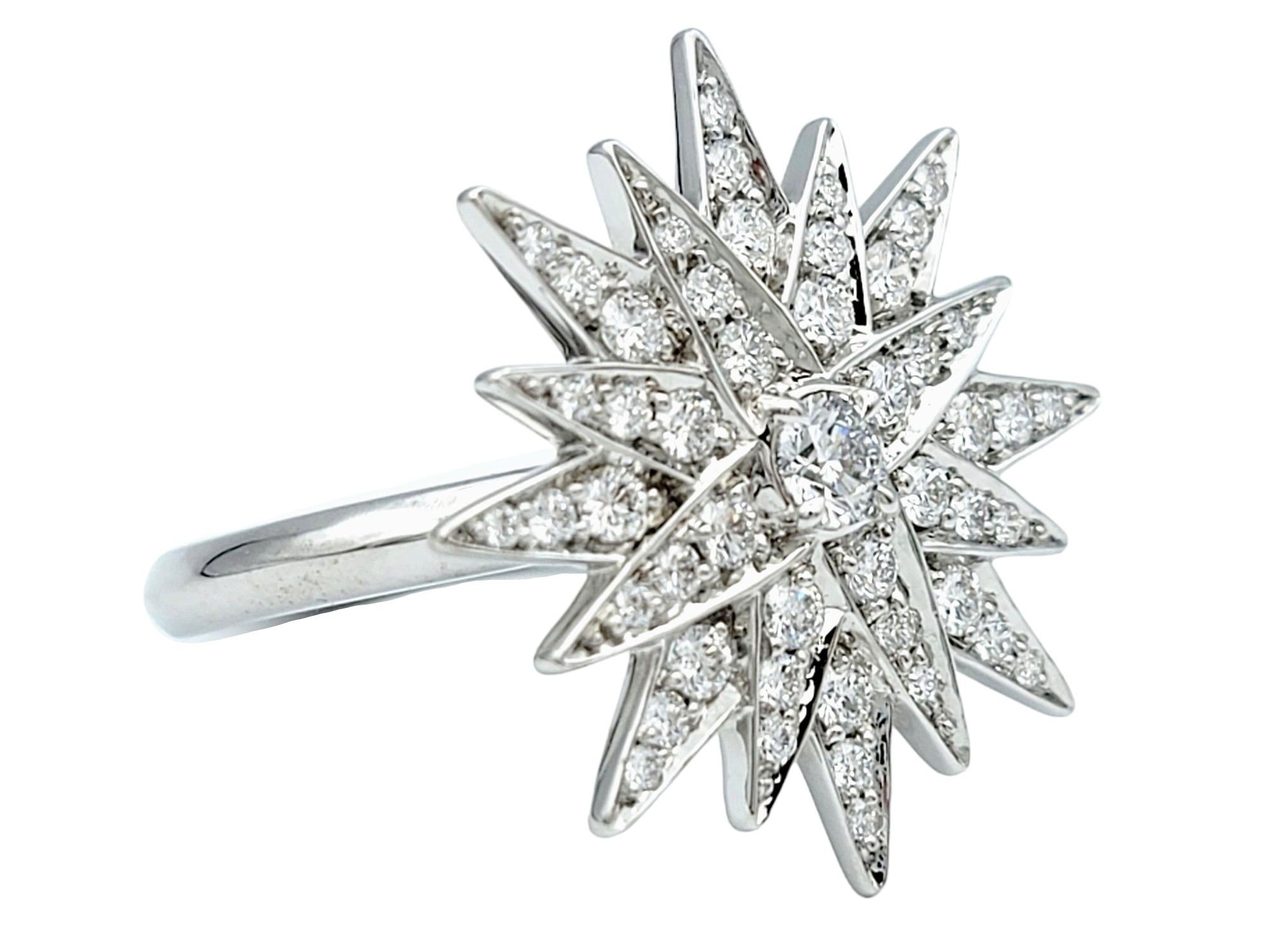 Contemporary Kat Florence D Color Flawless Round Diamond Starburst Ring, 18 Karat White Gold For Sale