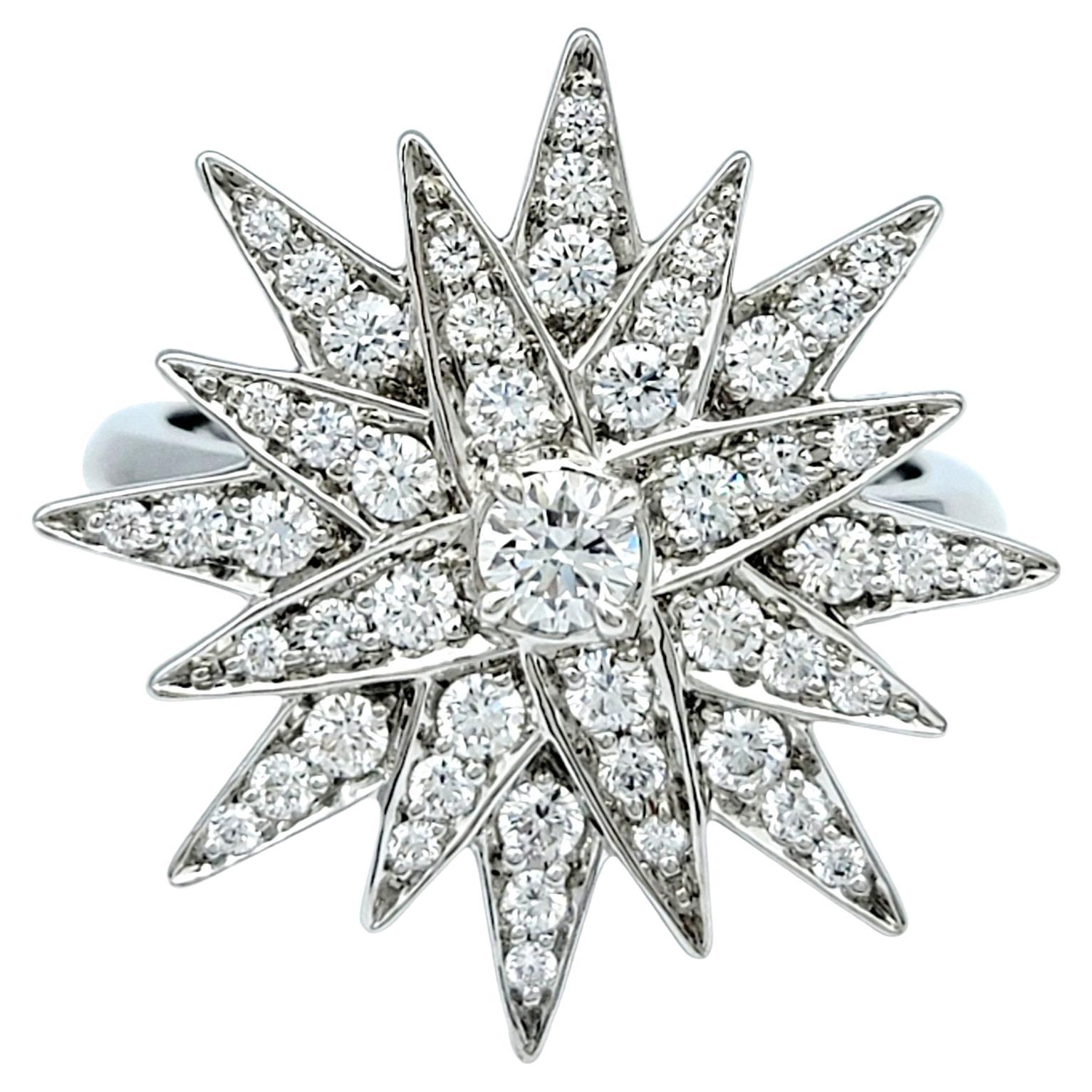 Kat Florence D Color Flawless Round Diamond Starburst Ring, 18 Karat White Gold In Excellent Condition For Sale In Scottsdale, AZ