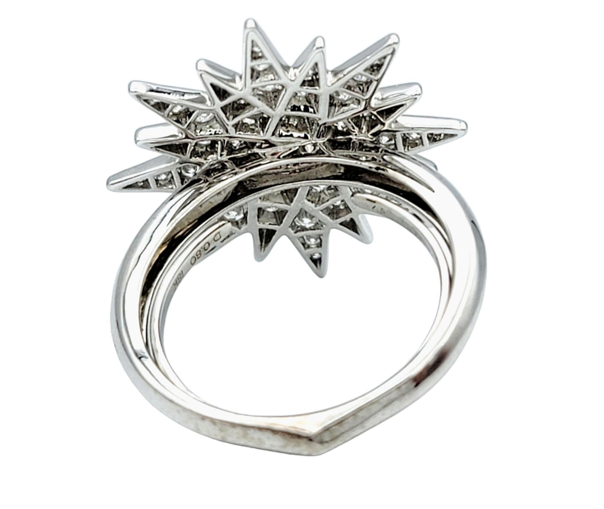 Kat Florence D Color Flawless Round Diamond Starburst Ring, 18 Karat White Gold For Sale 1