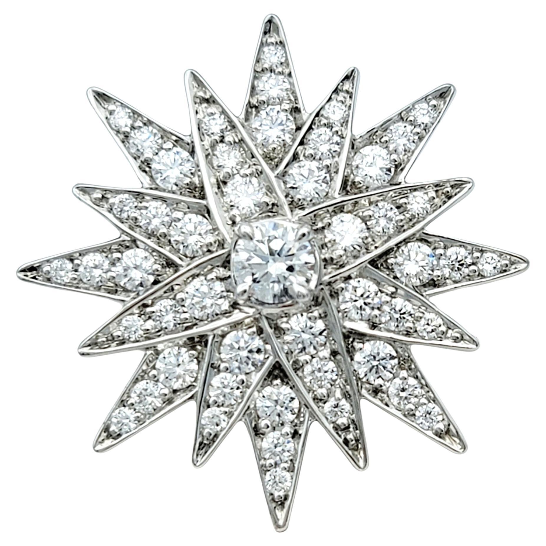 Kat Florence D Color Flawless Round Diamond Starburst Ring, 18 Karat White Gold For Sale