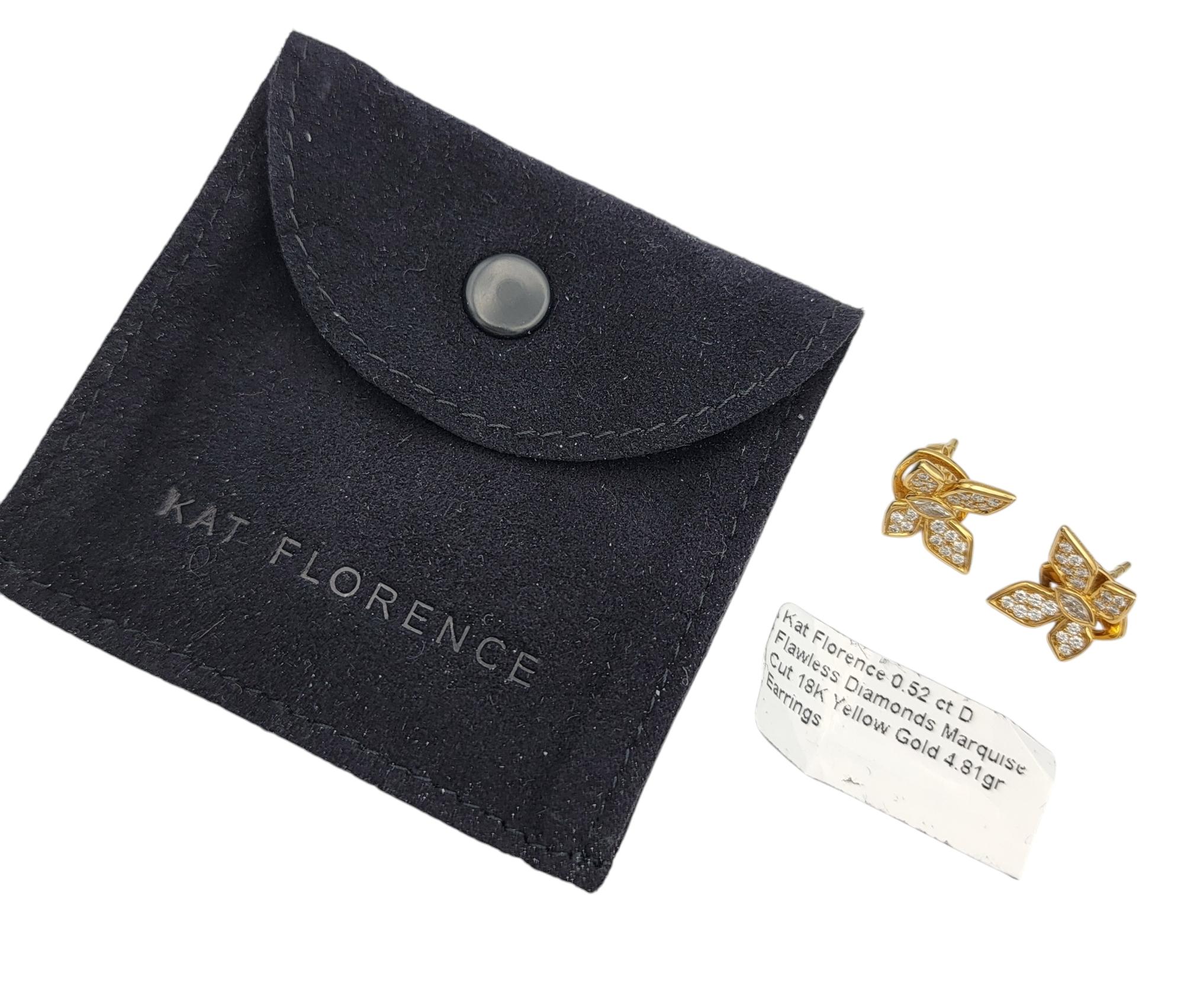Kat Florence D Flawless Diamond Butterfly Stud Earrings in 18 Karat Yellow Gold For Sale 4