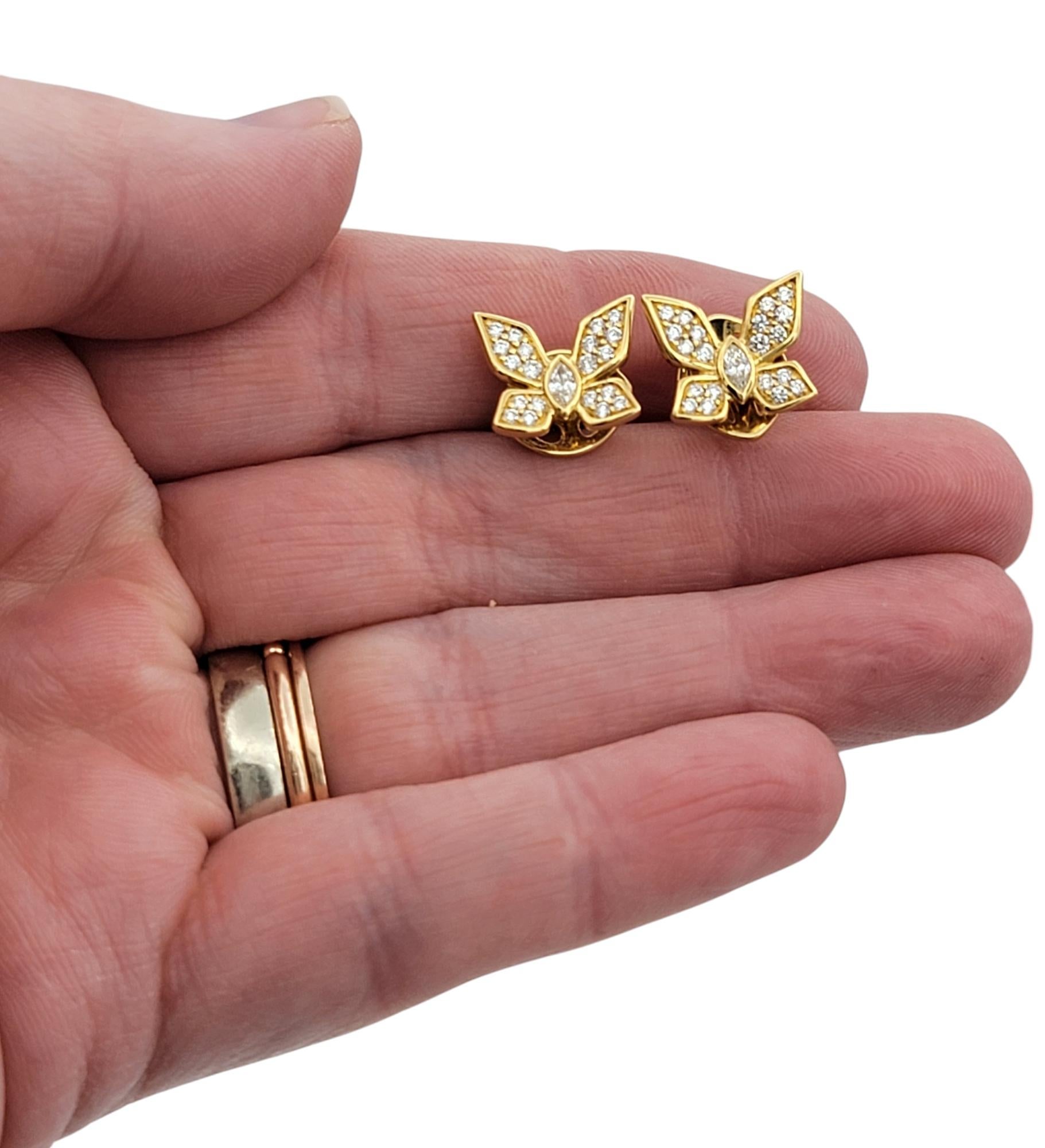 Kat Florence D Flawless Diamond Butterfly Stud Earrings in 18 Karat Yellow Gold For Sale 1