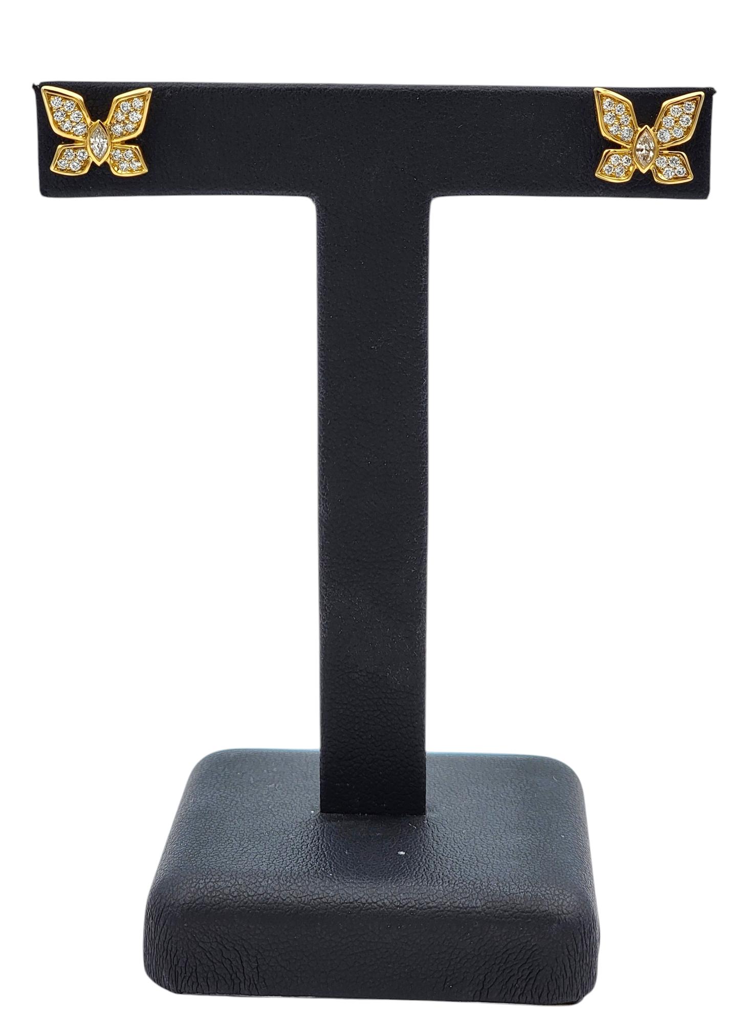 Kat Florence D Flawless Diamond Butterfly Stud Earrings in 18 Karat Yellow Gold For Sale 2