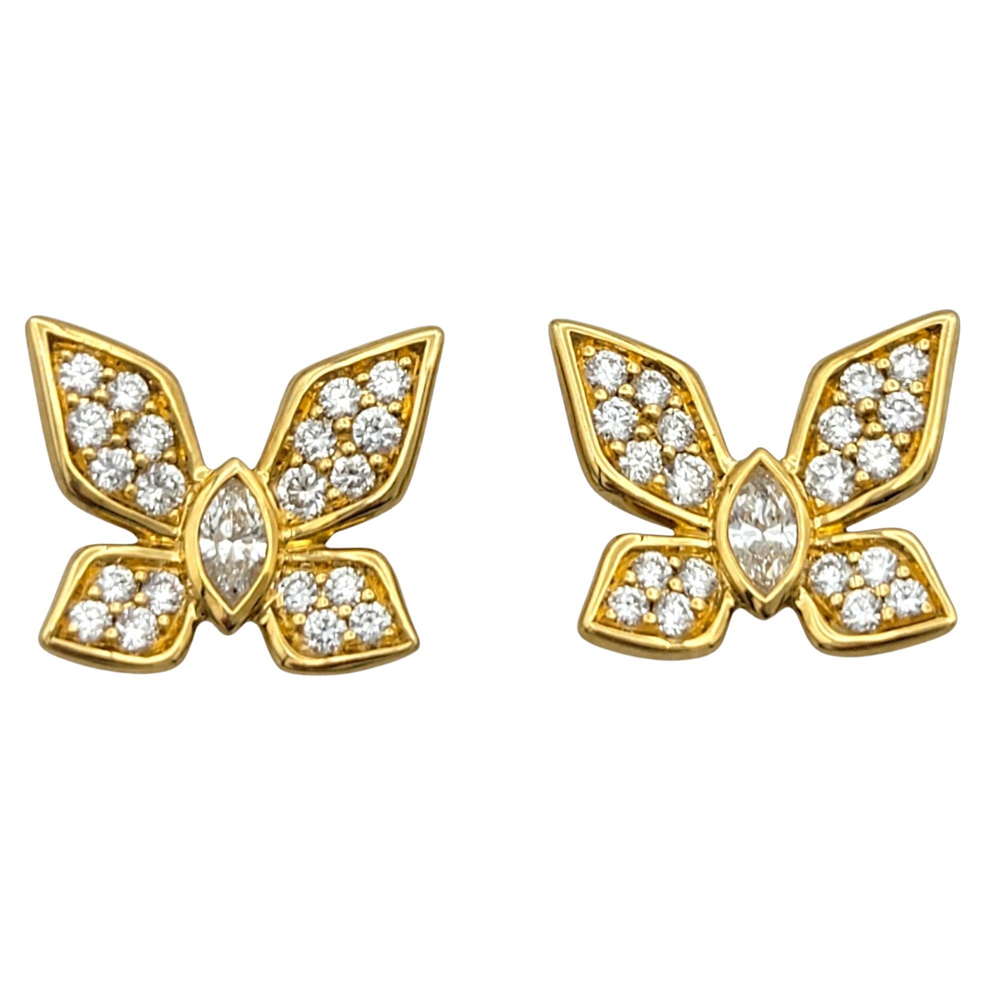 Kat Florence D Flawless Diamond Butterfly Stud Earrings in 18 Karat Yellow Gold